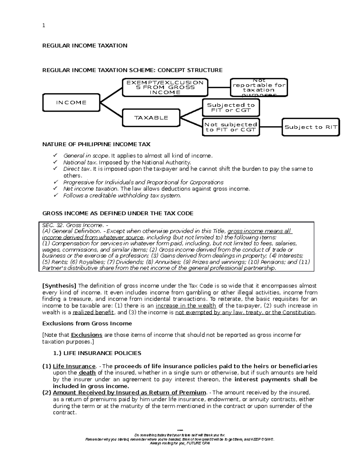 Income Taxation Exclusions & Inclusions to Gross Income: A Guide - Studocu