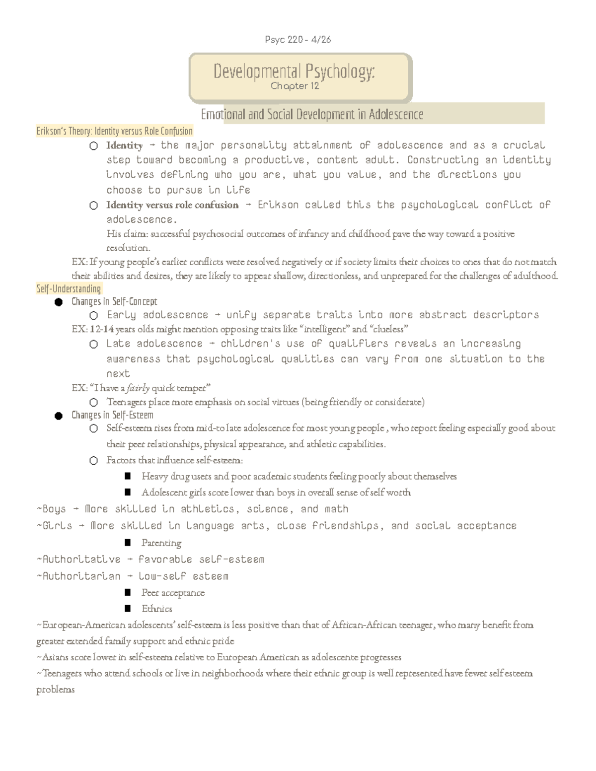 Psyc 220 - Chapter 12 - textbook notes for dev psyc - Psyc 220 - 4 ...