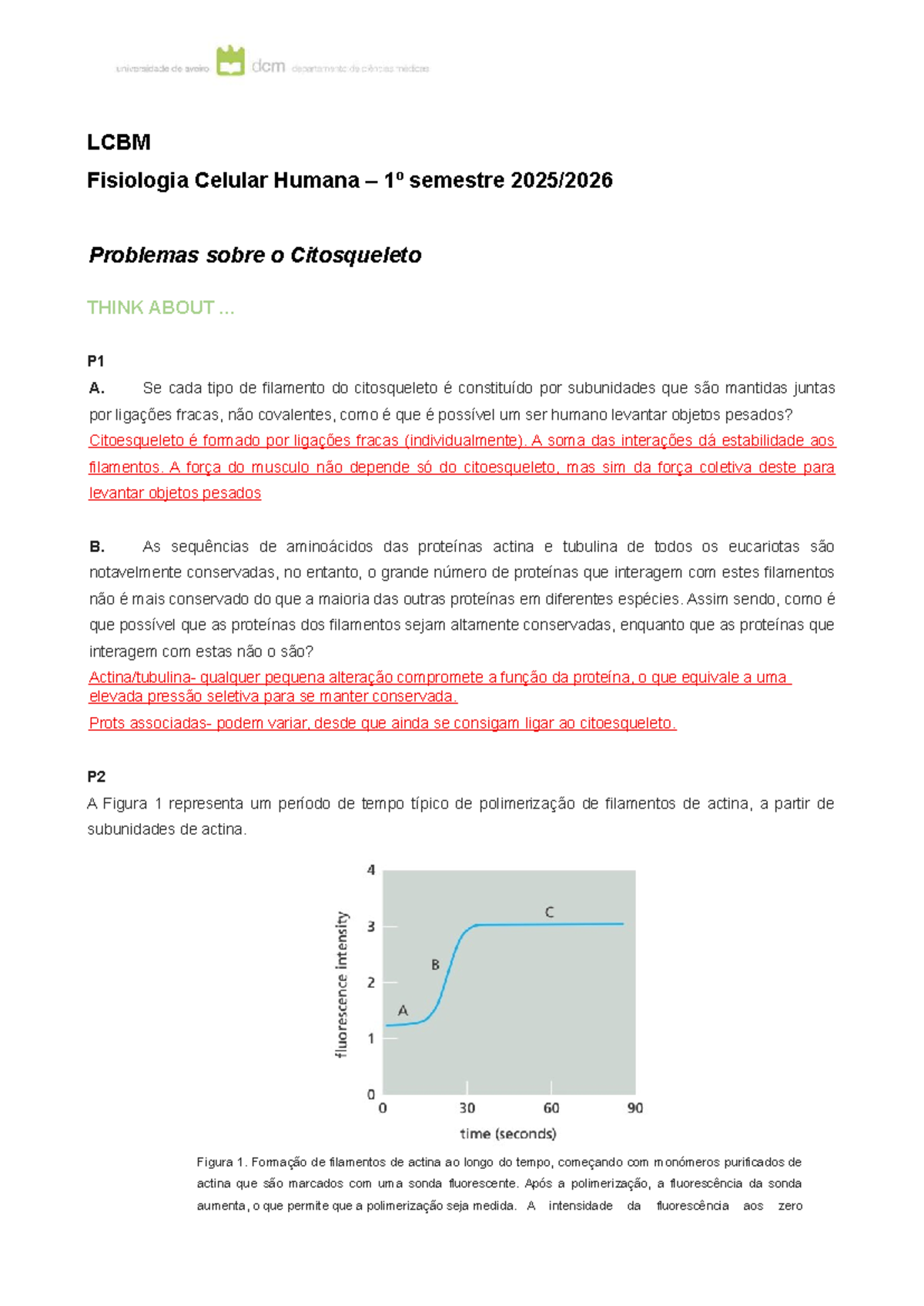 LCBM Fisiologia Celular 1º Semestre: Problemas sobre o Citosqueleto ...
