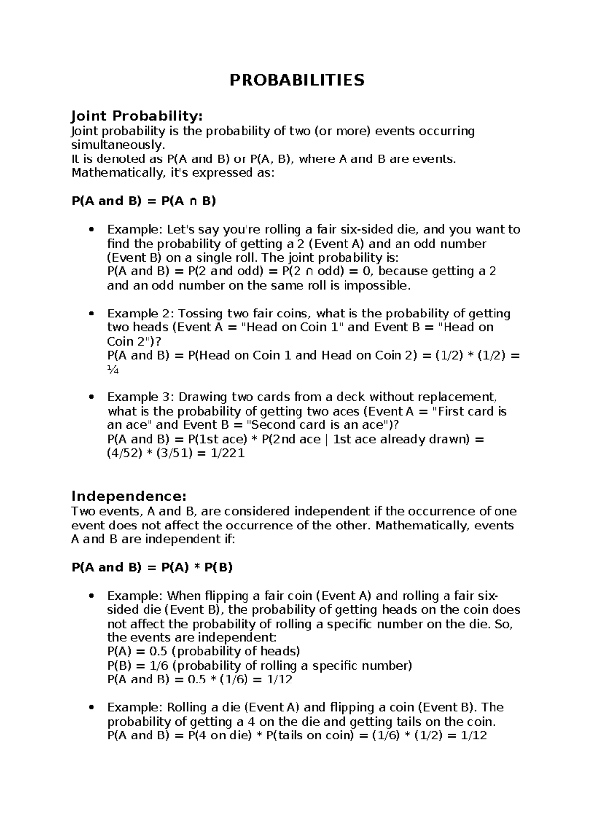 Probabilities - Key Concepts and Examples for Understanding - Studeersnel