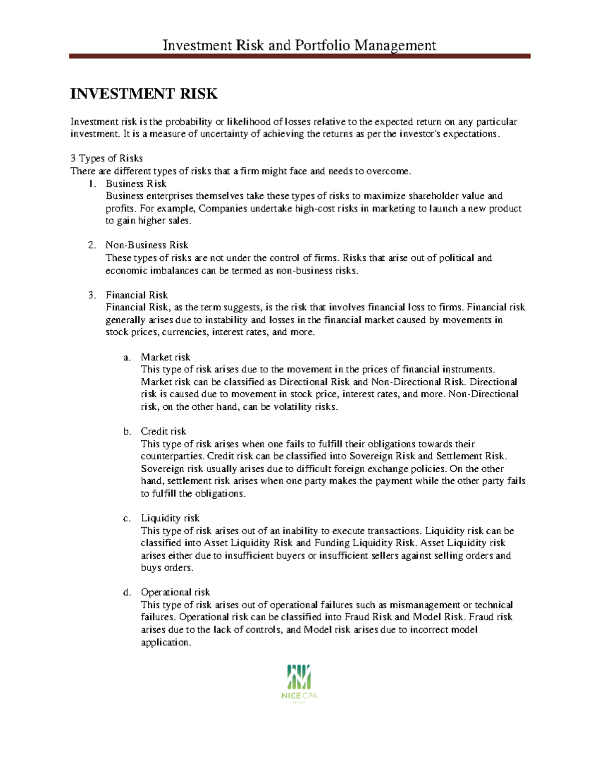 Investment Risk and Portfolio Management: Types, Measurement, and ...