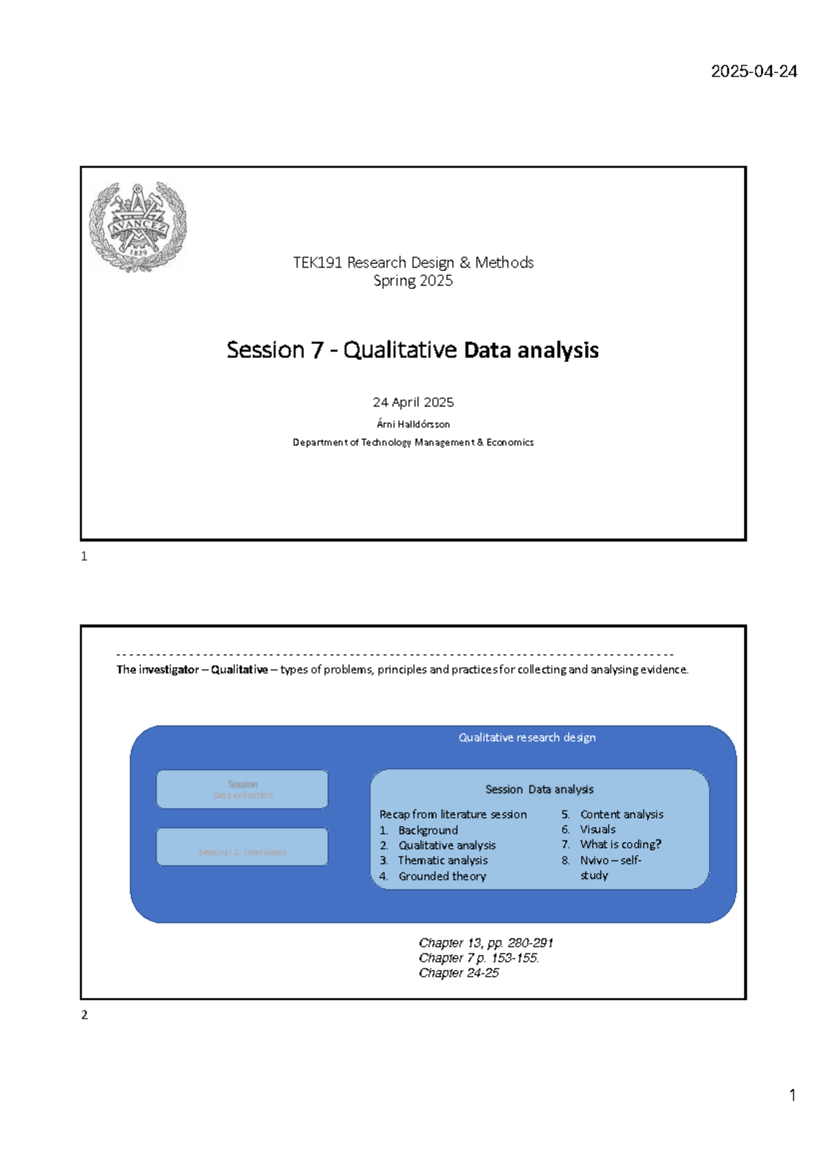 TEK191 Qualitative Data Analysis Session 7 Handouts - Spring 2025 - Studocu