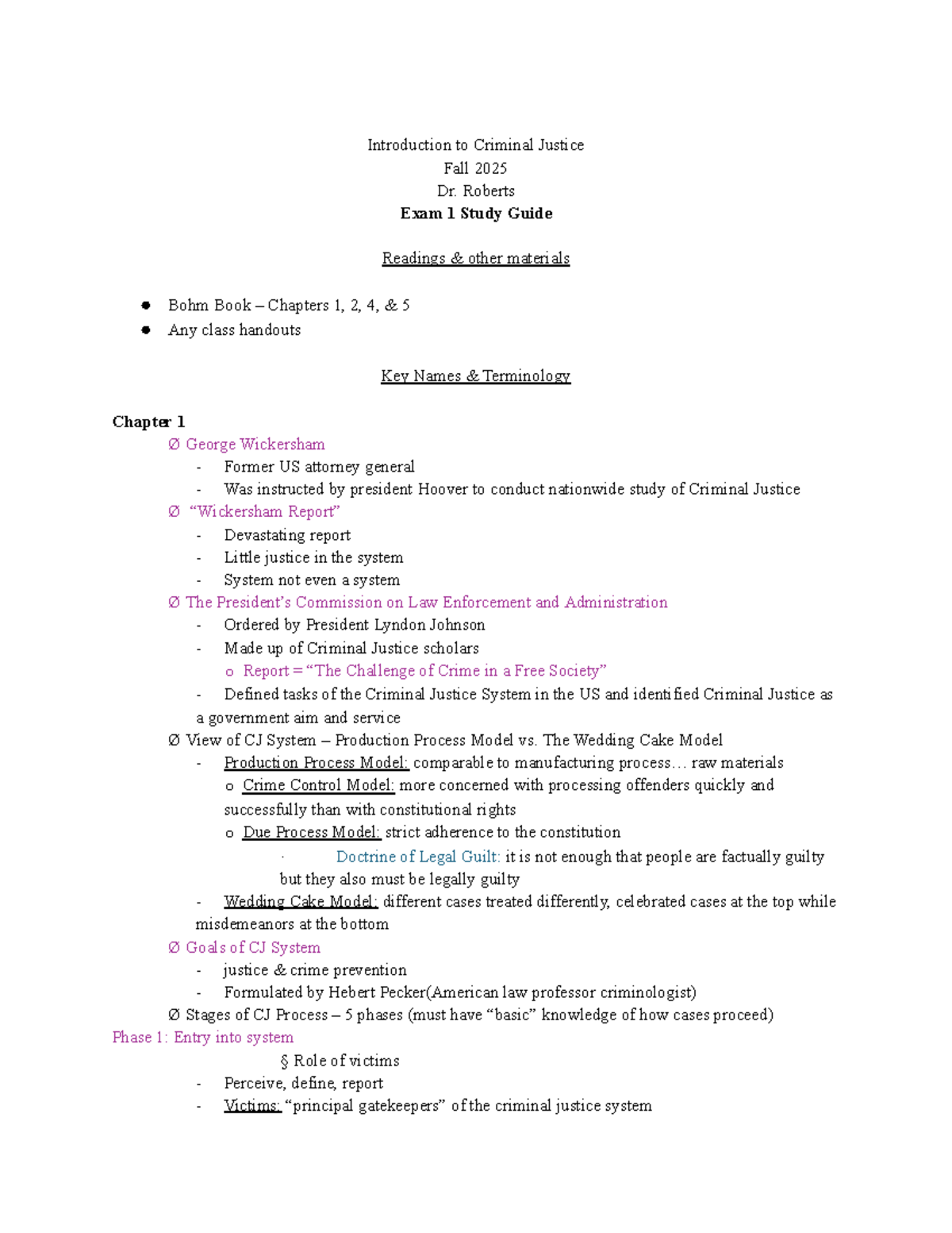 Final Exam Study Guide for Introduction to Criminal Justice (CRJ101 ...