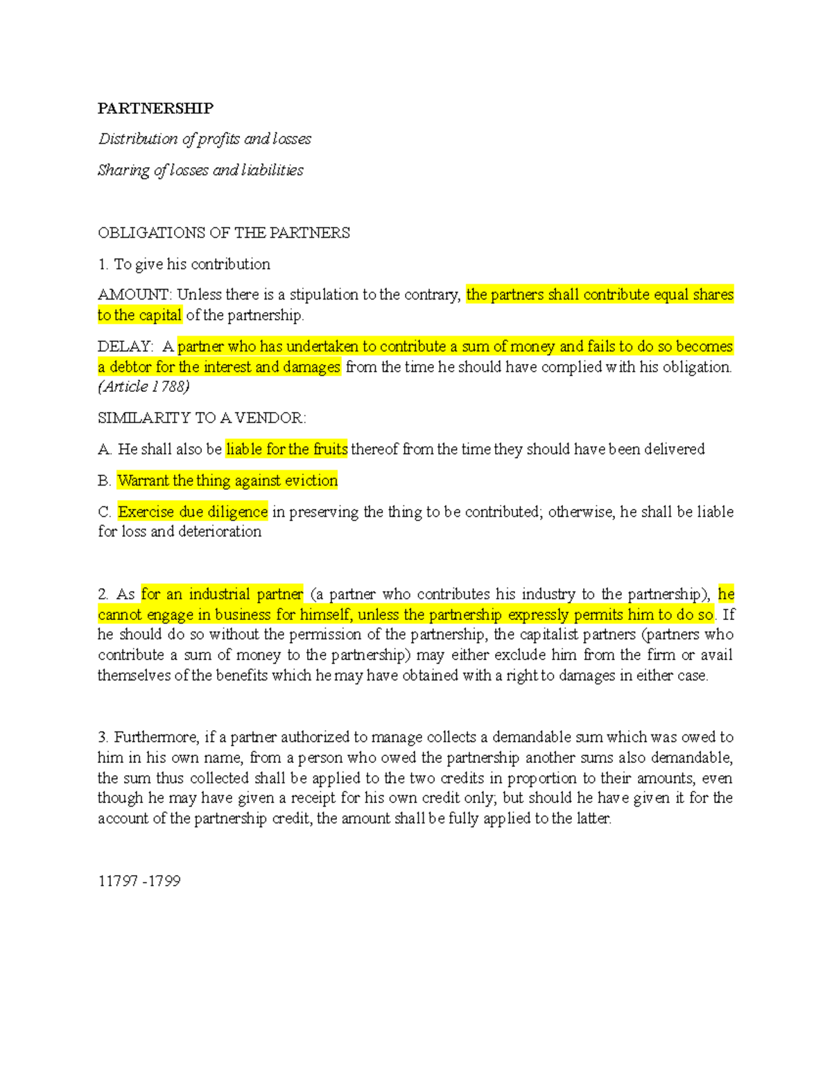 Partnership Law Notes (Course Code: 11797) - Studocu