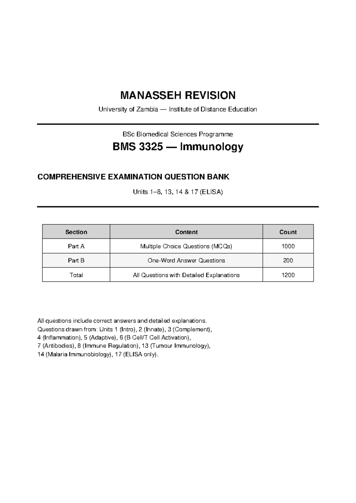 BMS 3325 Immunology Comprehensive MCQ Question Bank - Studocu