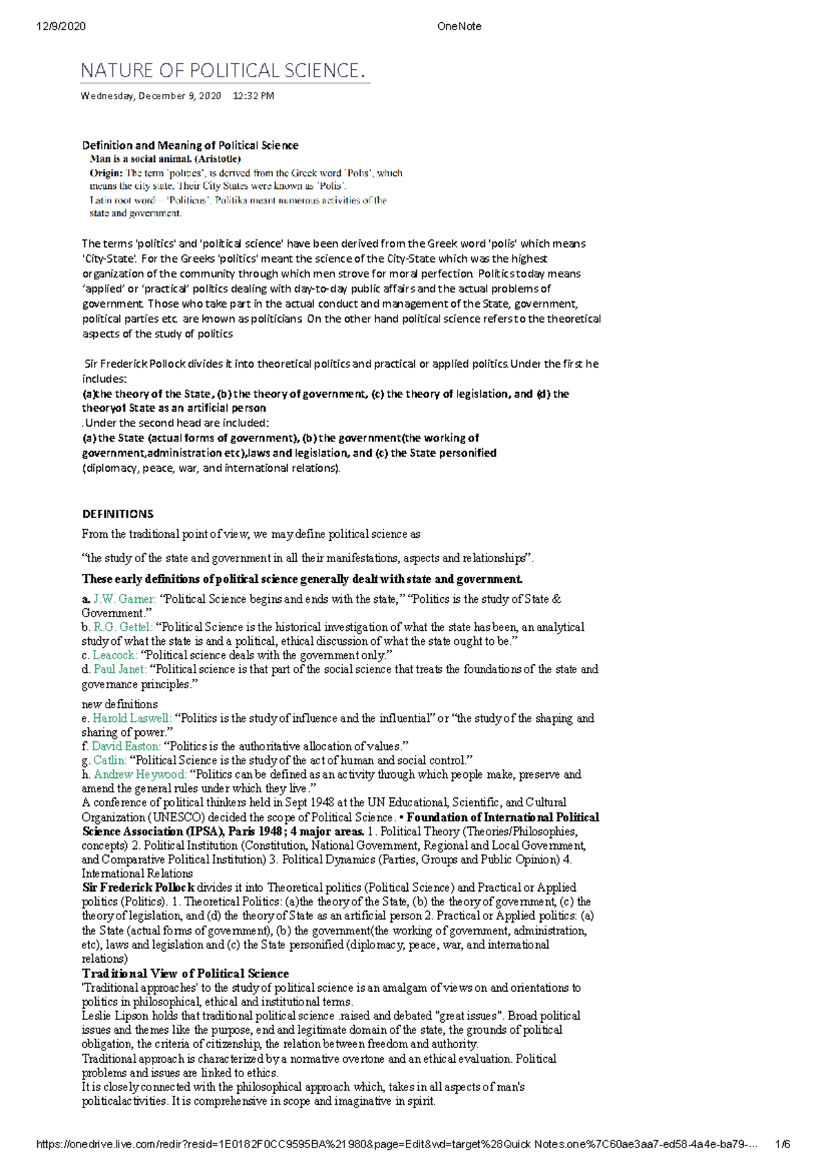 Political Theory -module 1 notes - NATURE OF POLITICAL SCIENCE ...