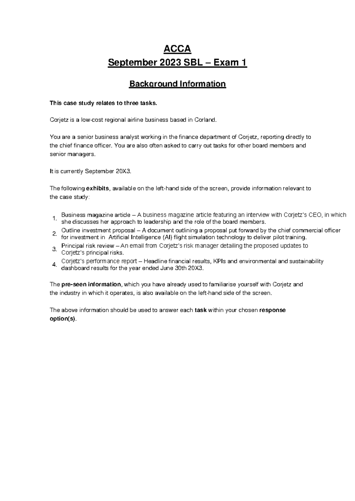ACCA SBL September 2023 Exam 1 Case Study Analysis and Reports - Studocu