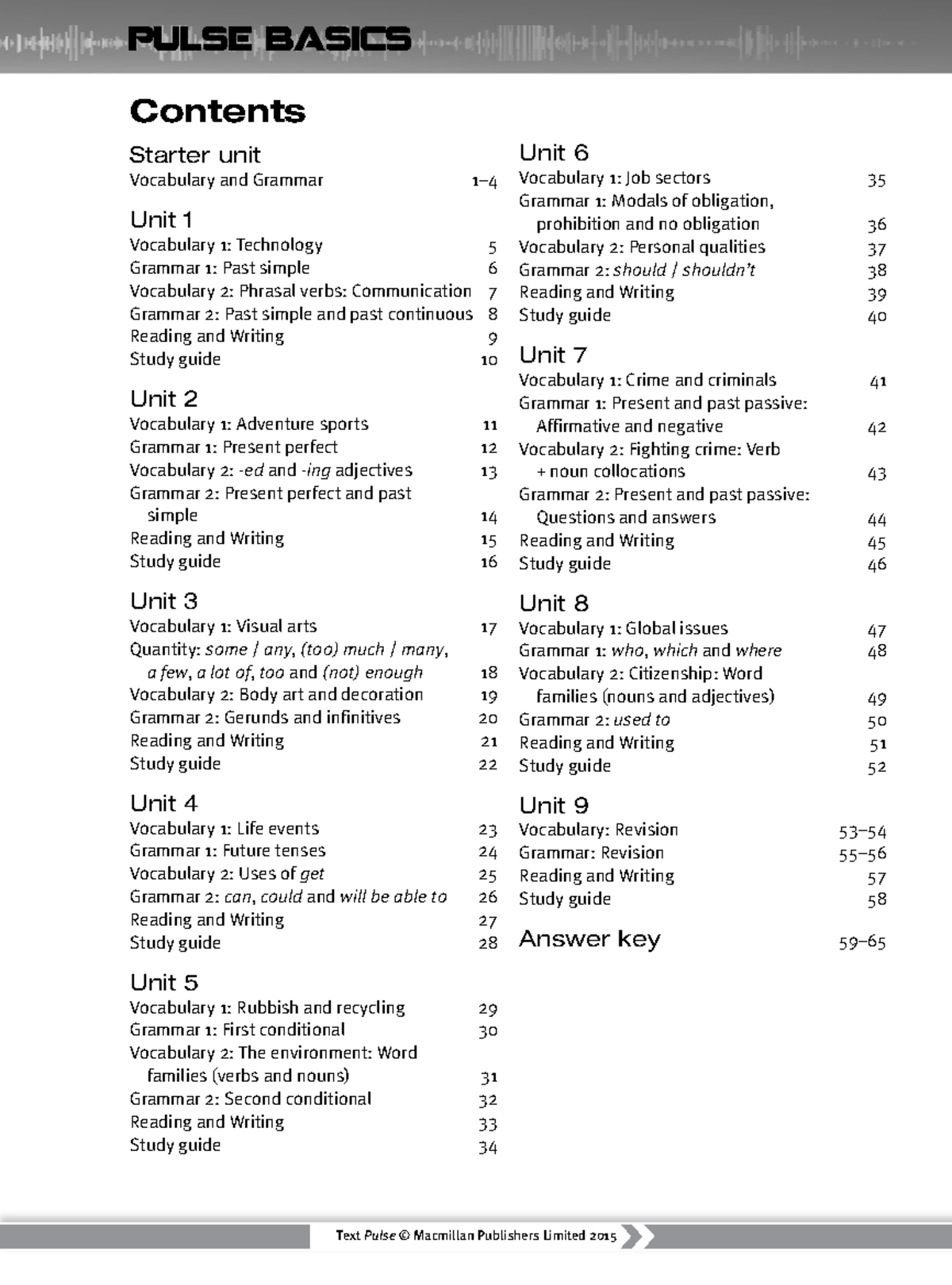 Pulse Basics Worksheets - Vocabulary & Grammar Unit Review - Studocu