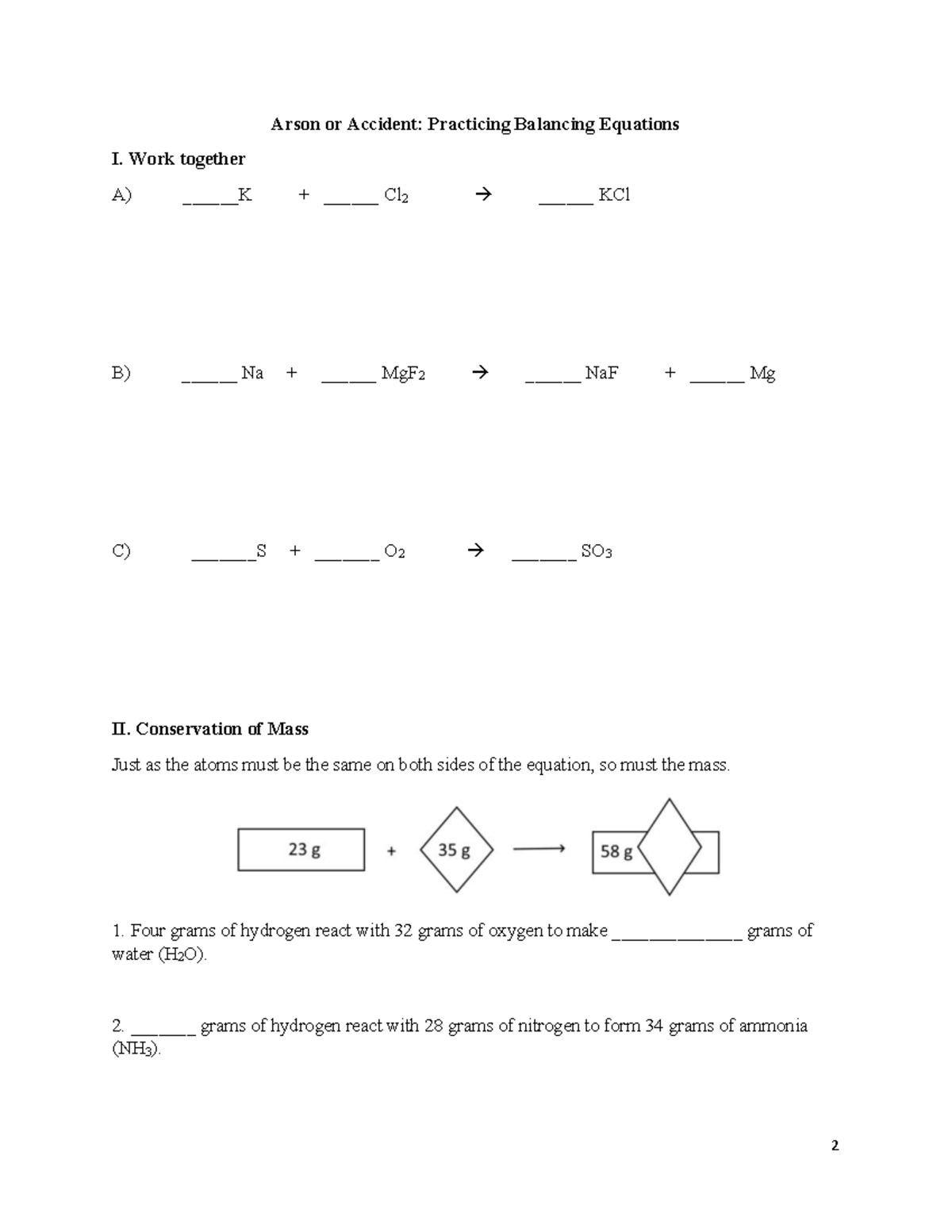 Balancing Equations I: Arson or Accident? Practice Work - Studocu
