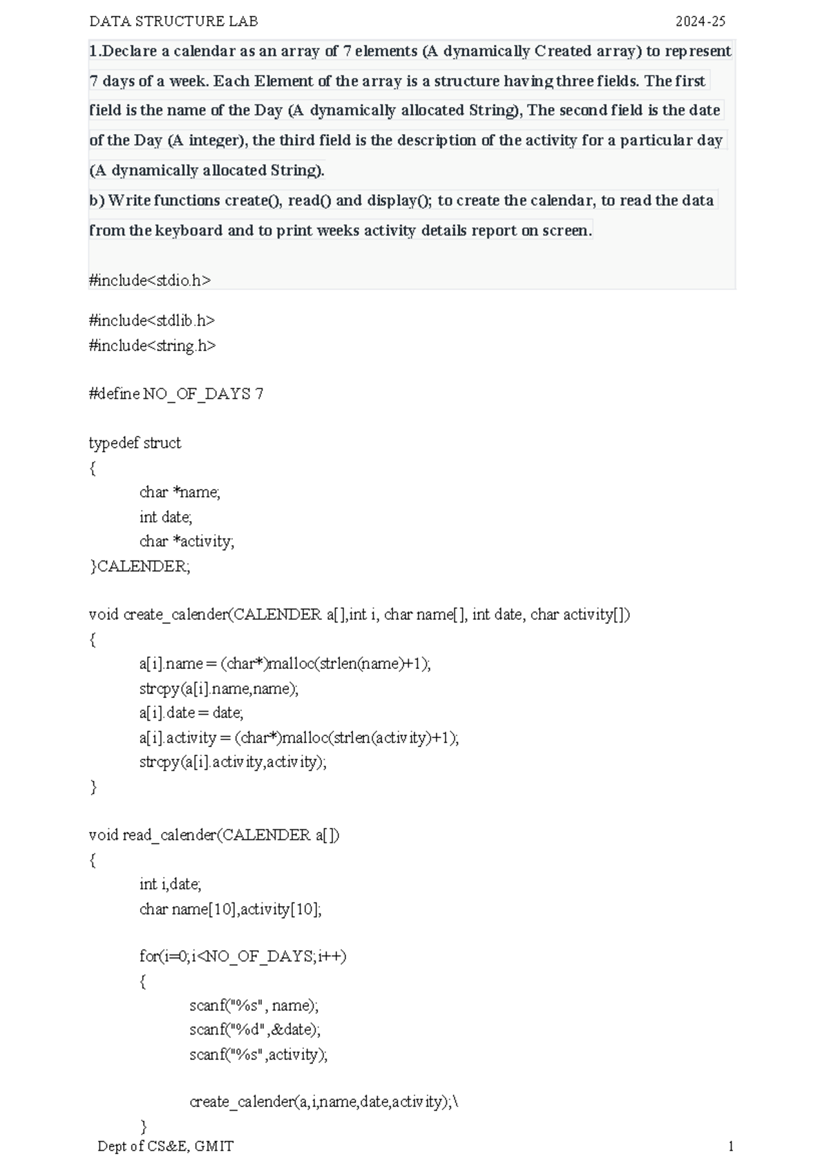 DATA STRUCTURE LAB (DS LAB) Manual with Outputs and Examples - Studocu