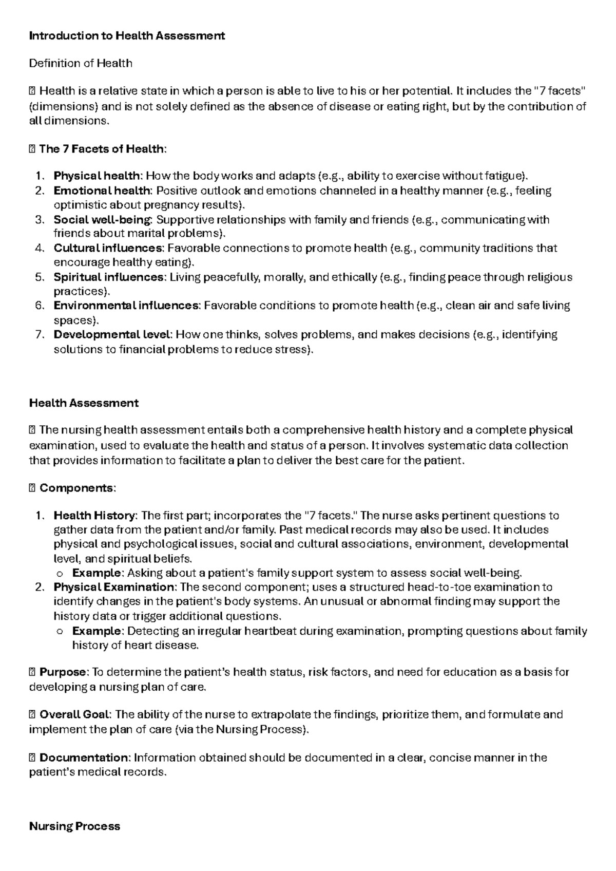 Health Assessment Overview: Dimensions and Nursing Process (NUR 101 ...