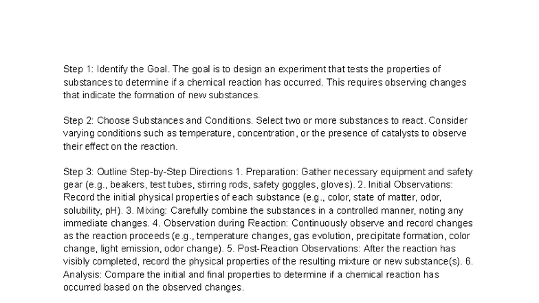 Chem 101 Experiment Design For Observing Chemical Reactions Studocu