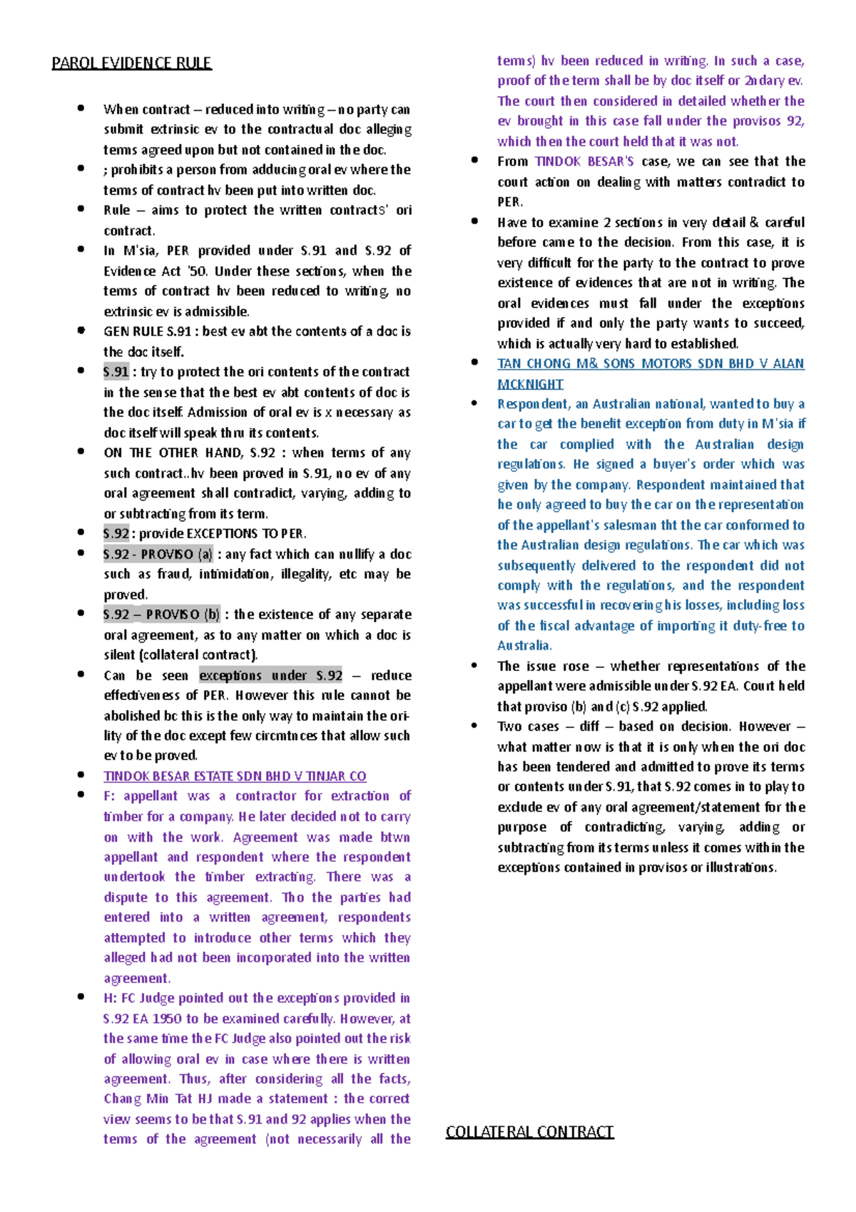 Parol Evidence Rule & Collateral Contract - PAROL EVIDENCE RULE When ...