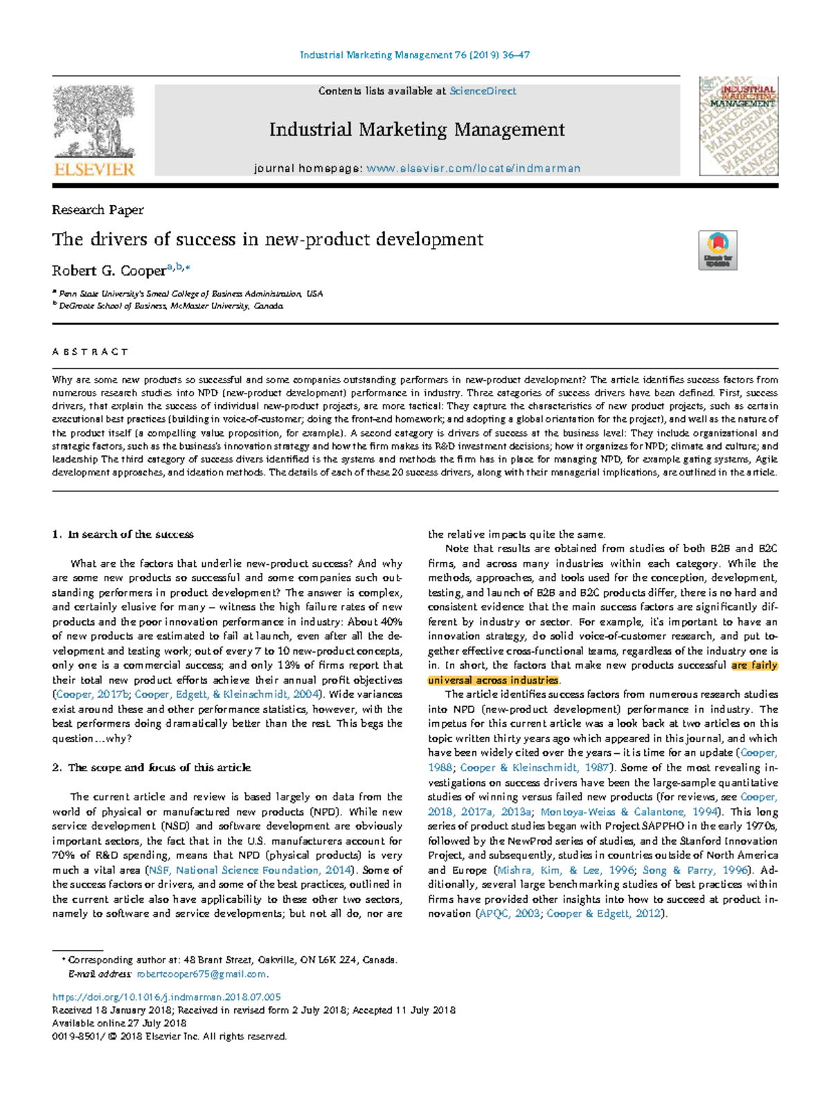 IMM3.1 Success Drivers in New Product Development: Insights and ...