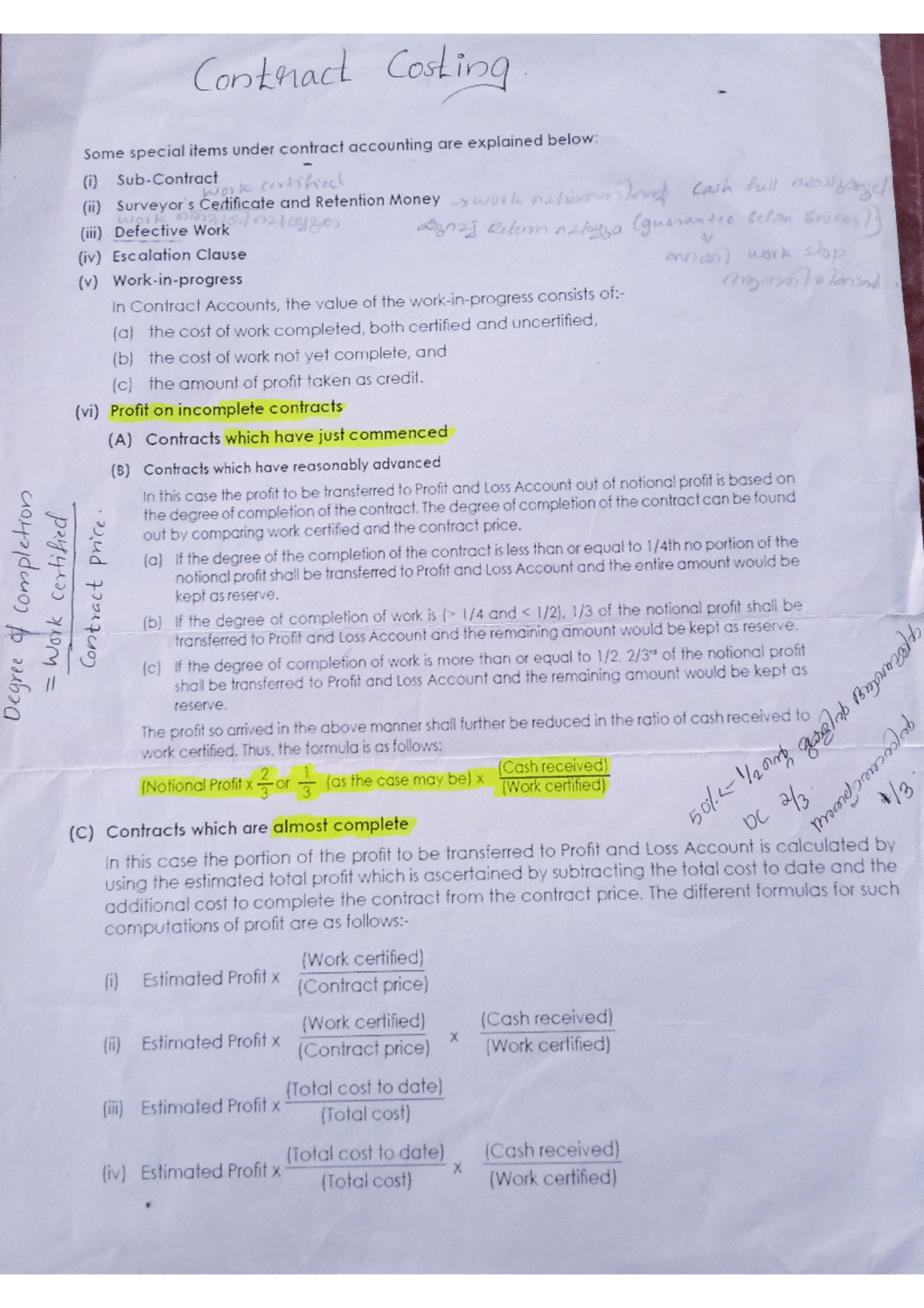 Contract Costing Lecture Notes - Key Concepts & Examples - Studocu