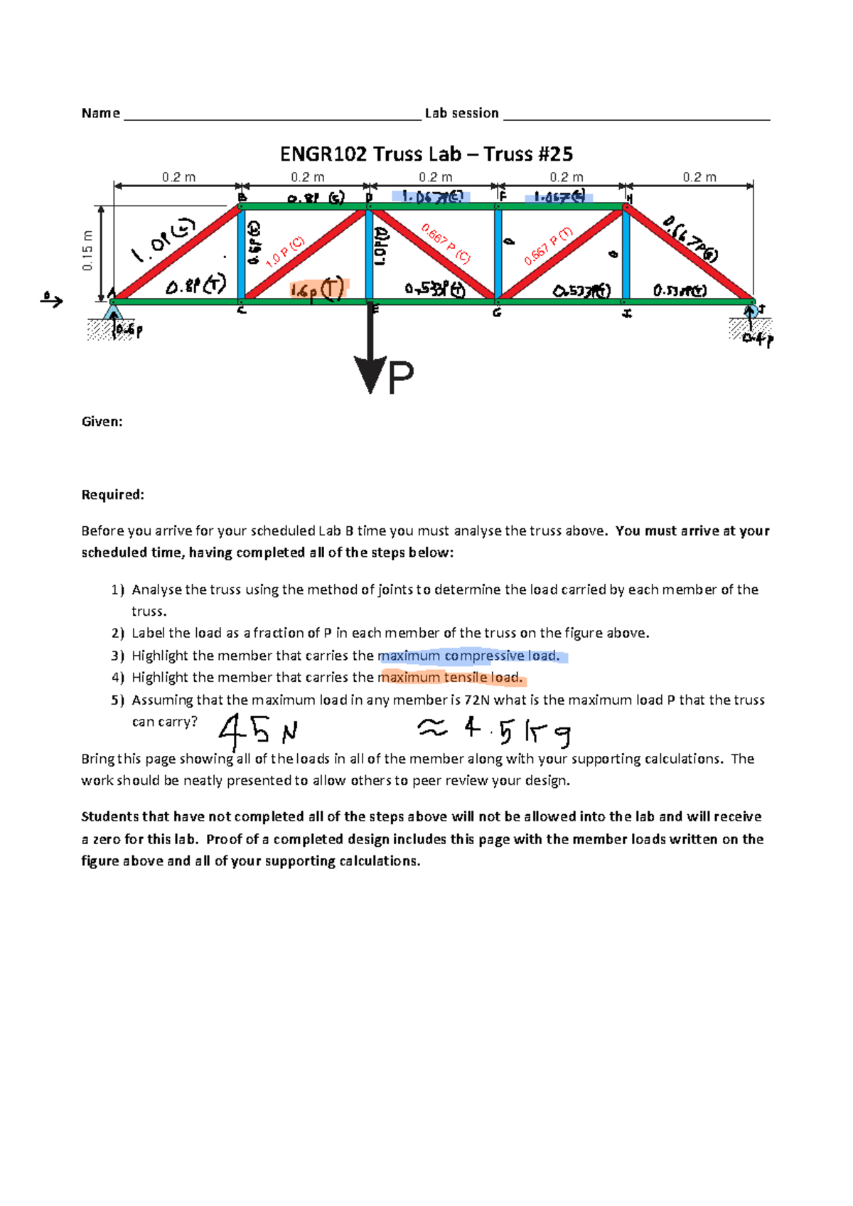 ENGR102 Final Lab Session: Truss Analysis and Load Calculation - Studocu