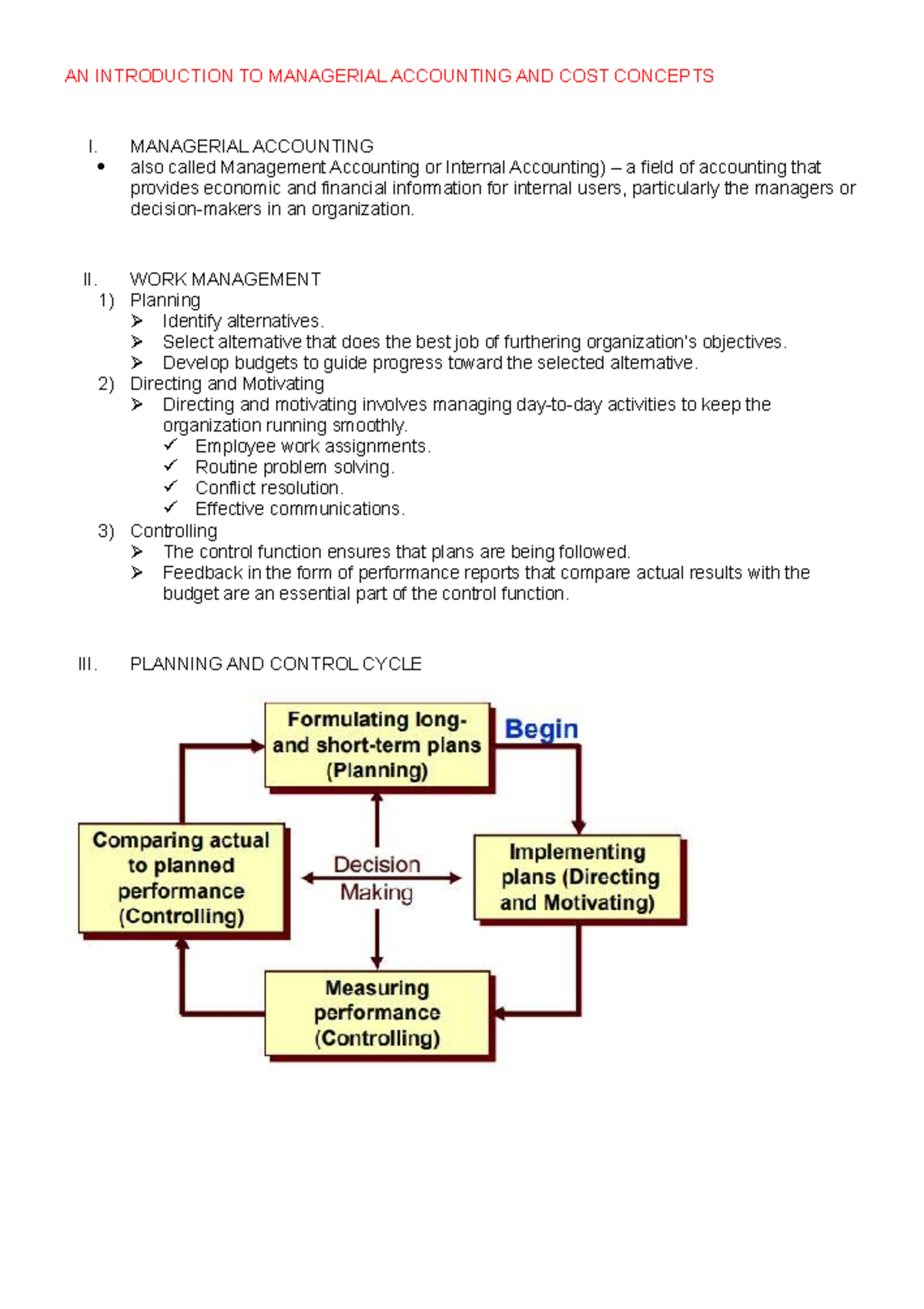 Managerial Accounting and Cost Concepts Overview (Course Code: ACC101 ...