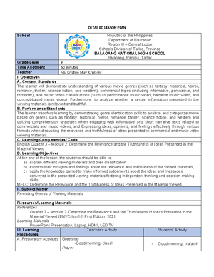 CPR- Lesson Plan on Simile and Metaphor for Grade 10 English - Studocu