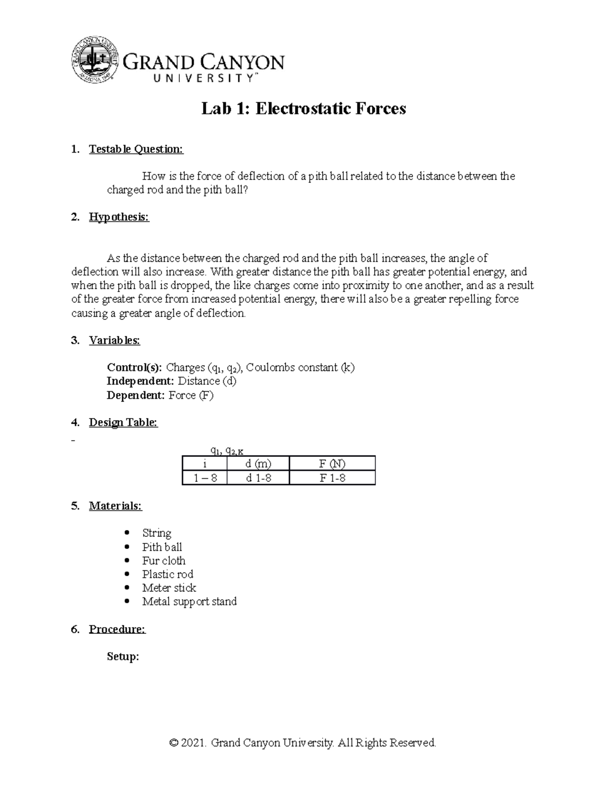 Electrostatic Forces Lab Report: PHY-112L Experiment Analysis - Studocu