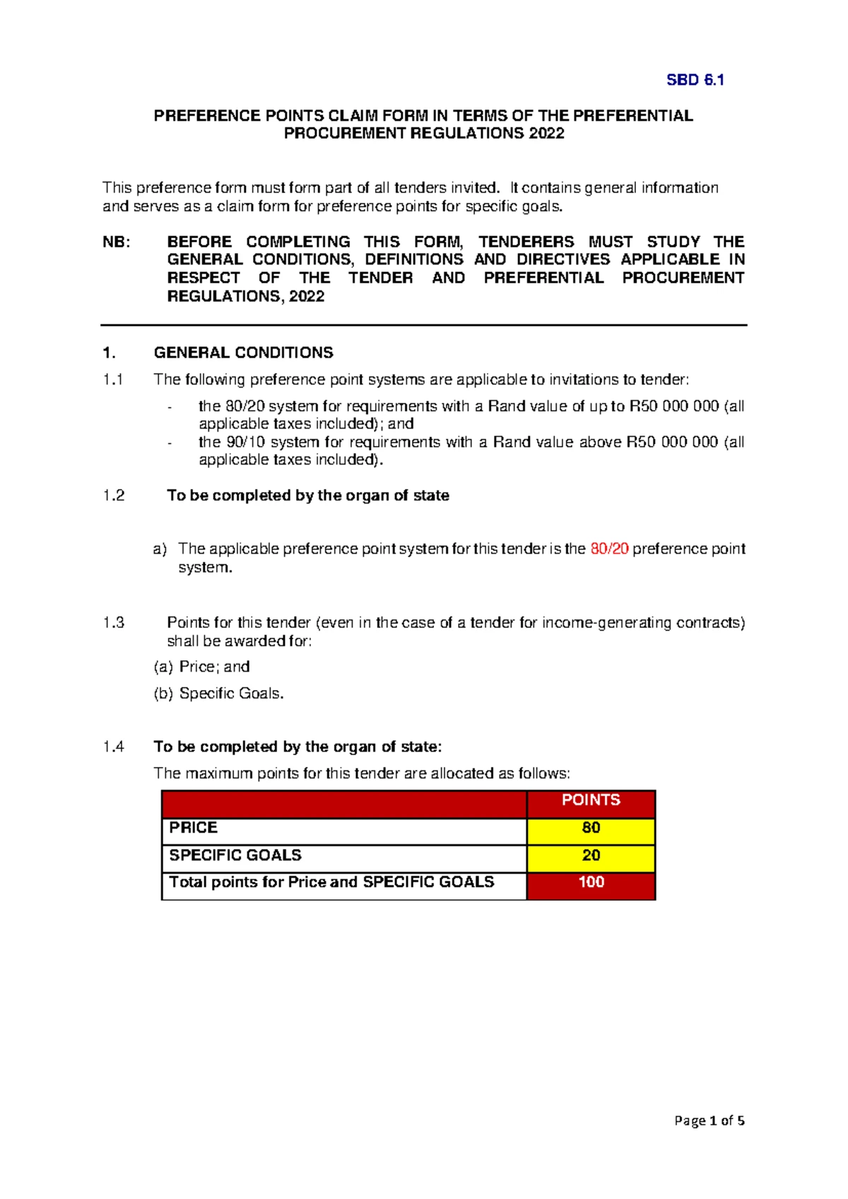 SBD 4 & 6: Bidder Declaration and Preference Points Claim Form - Studocu