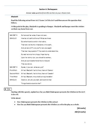 Macbeth Exam Questions: Analysis of Key Themes and Characters - Studocu