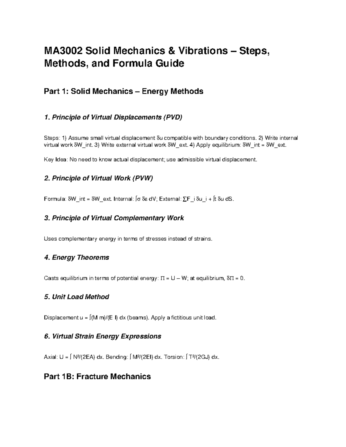 MA3002 Solid Mechanics Vibrations: Energy Methods & PVD Guide - Studocu