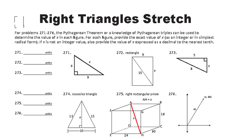 Right Triangles Stretch: Pythagorean Problems & Solutions MATHCOUNTS ...