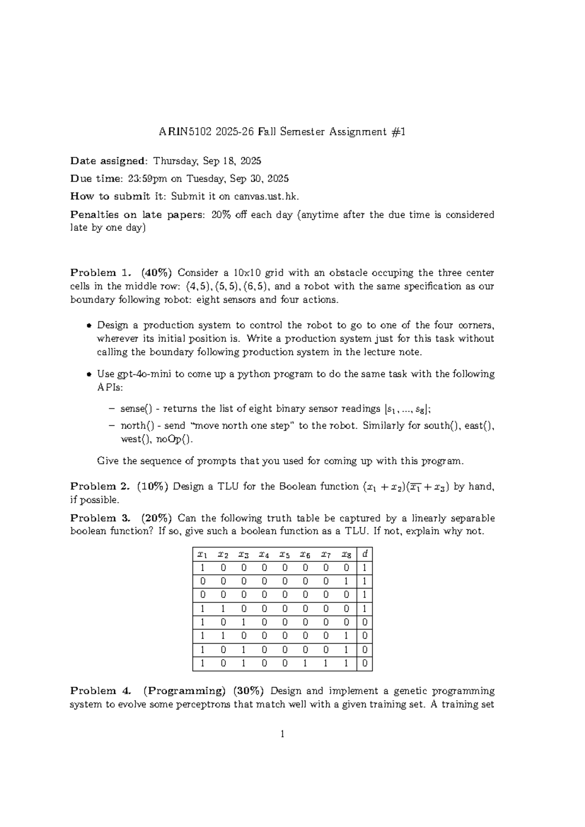 ARIN5102 Fall 2025 Assignment 1 - AI Problem Set - Studocu