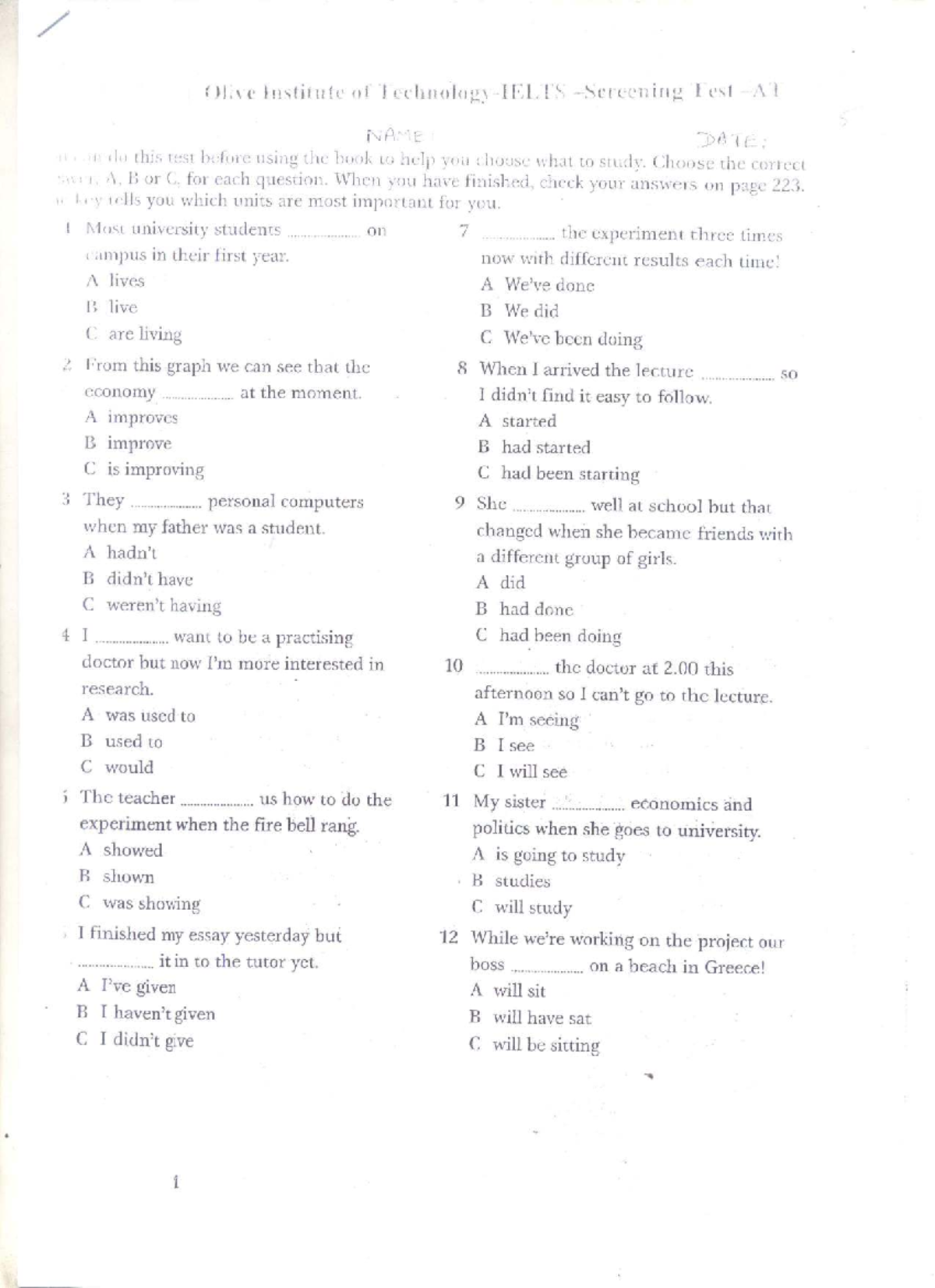 Screening Test - AT 2023: Practice Questions and Answers - Studocu