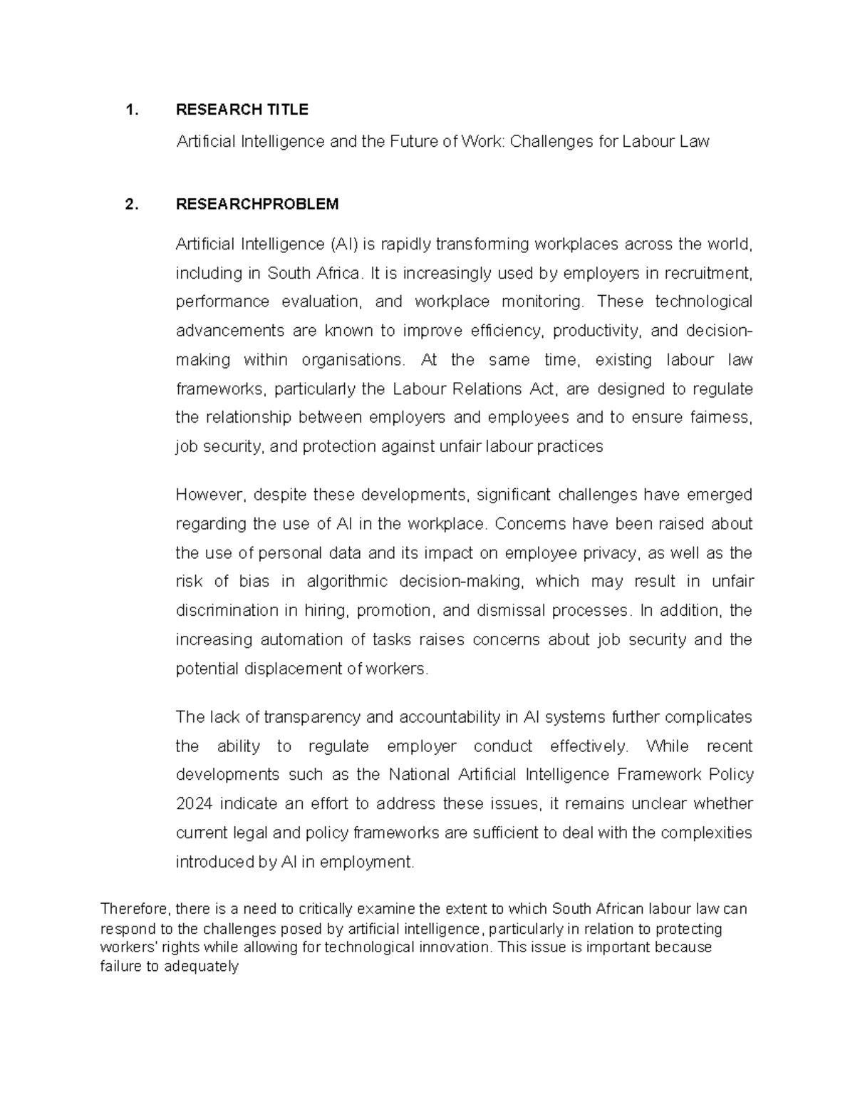 AI and the Future of Work: Labour Law Challenges in South Africa - Studocu