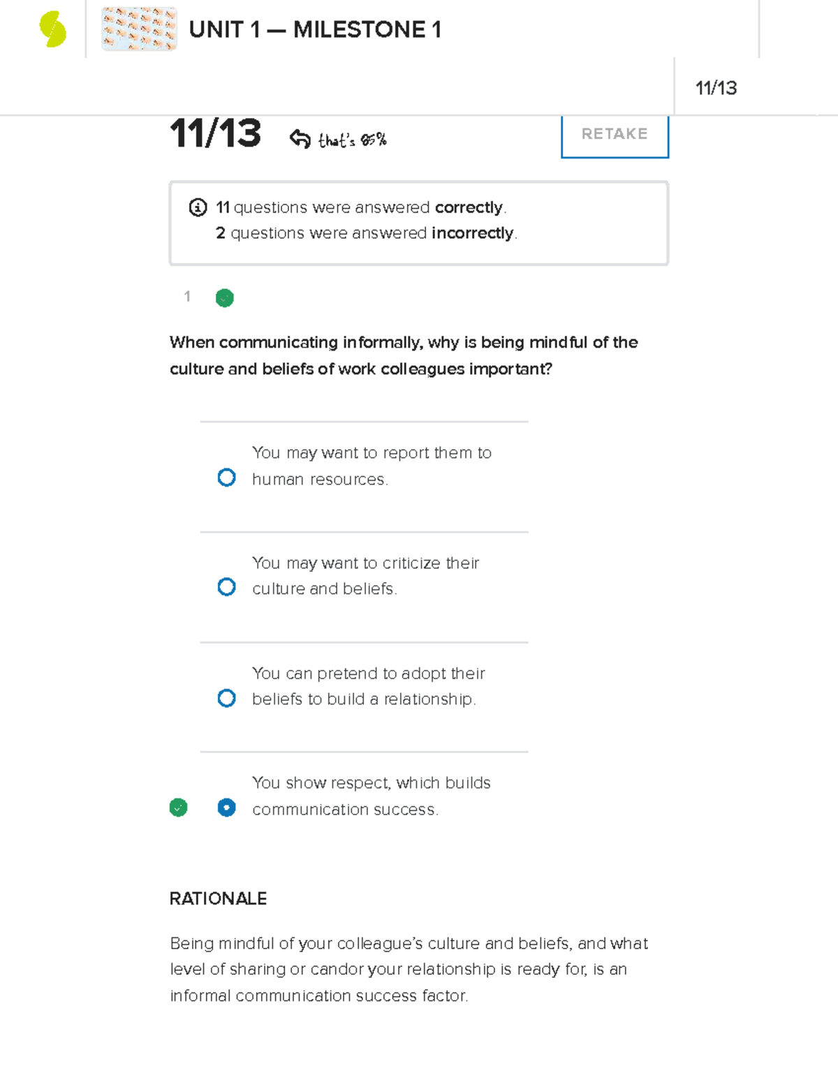 Business Communication Unit 1 Milestone 1 Retake: Key Concepts ...