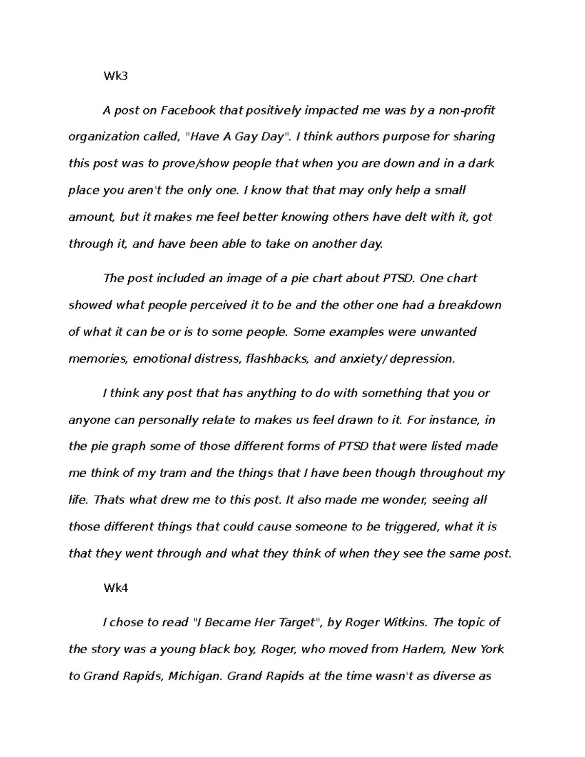 Wk3 - Reflection on Impactful Social Media Posts and Literature - Studocu