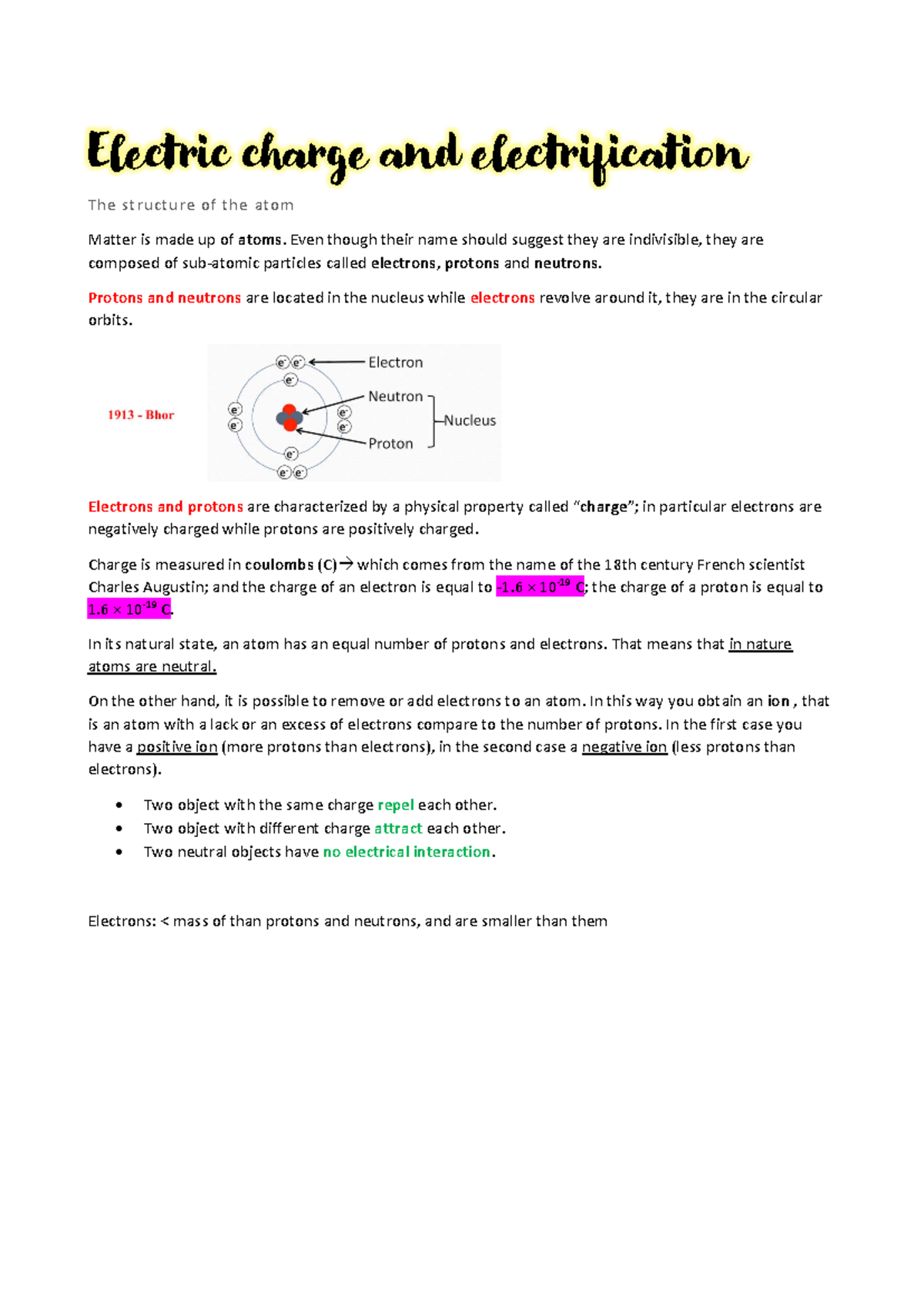 Electric charge and electrification - CLIL - Electric charge and ...