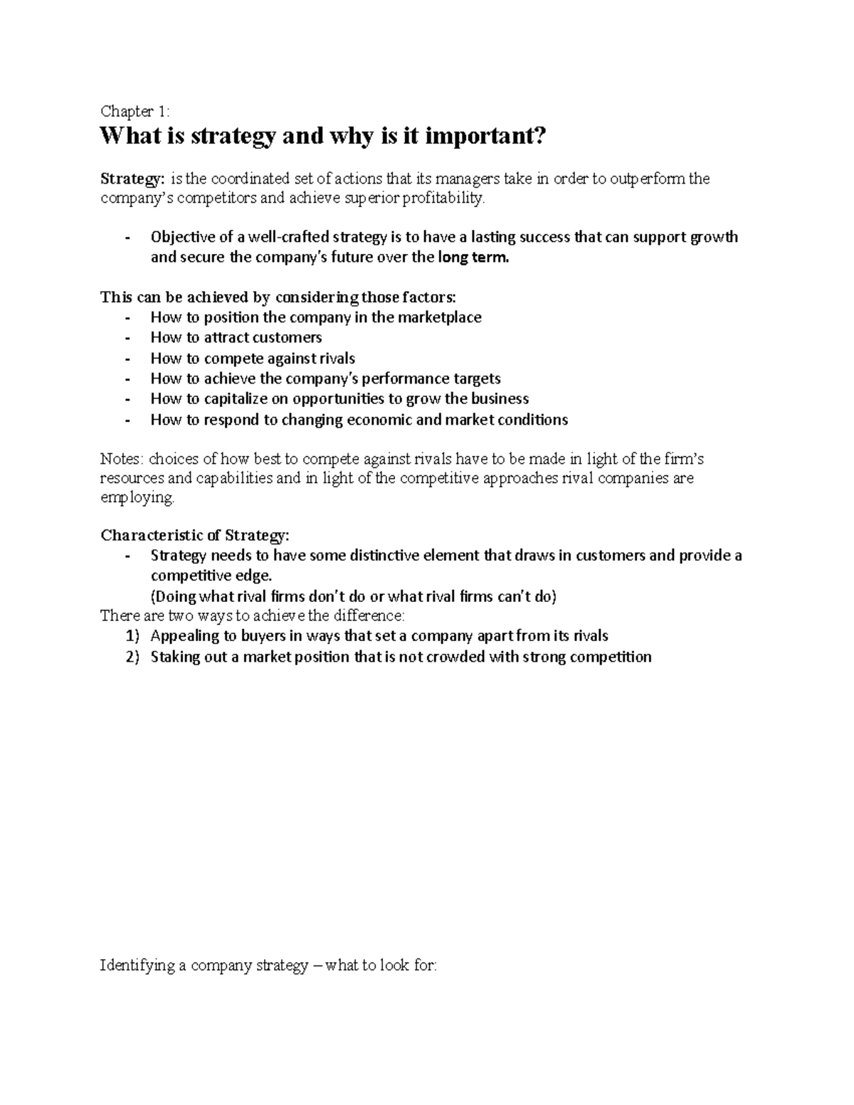 Strategic management notes - Chapter 1: What is strategy and why is it ...