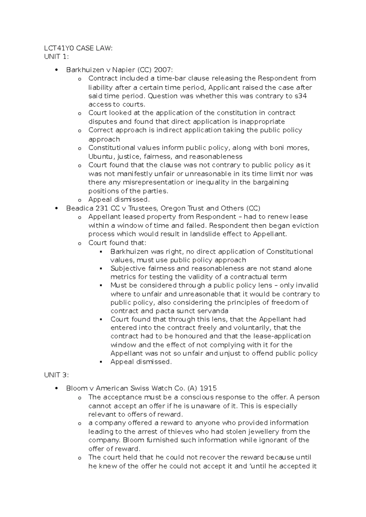 CRL41Y0 Final Summaries on Key Case Law for CRL Course - Studocu
