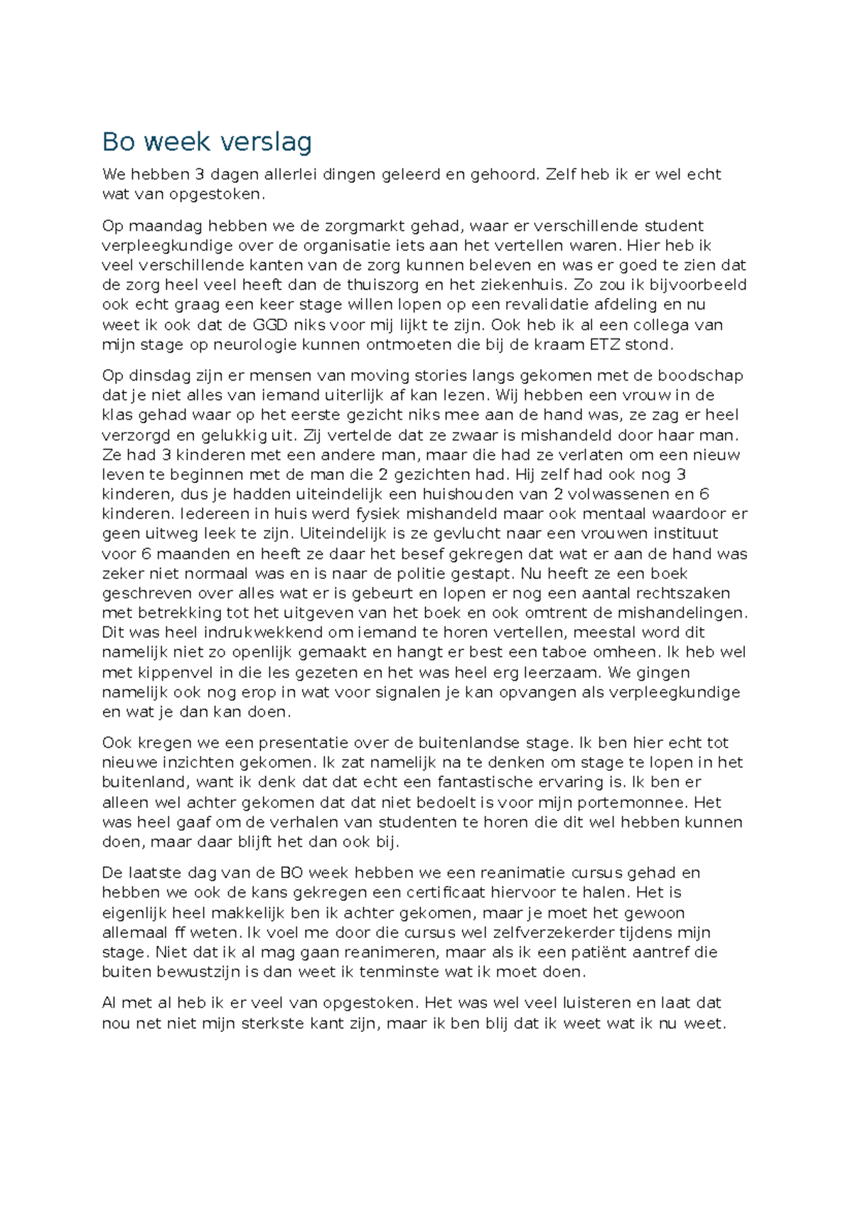 Bo Week Verslag: Leerervaringen en Inzichten uit de Zorgwereld ...