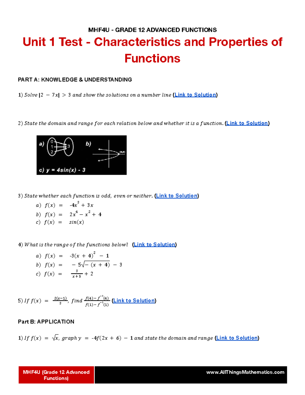 MHF4U Grade 12 Advanced Functions Unit 1 Test: Characteristics ...