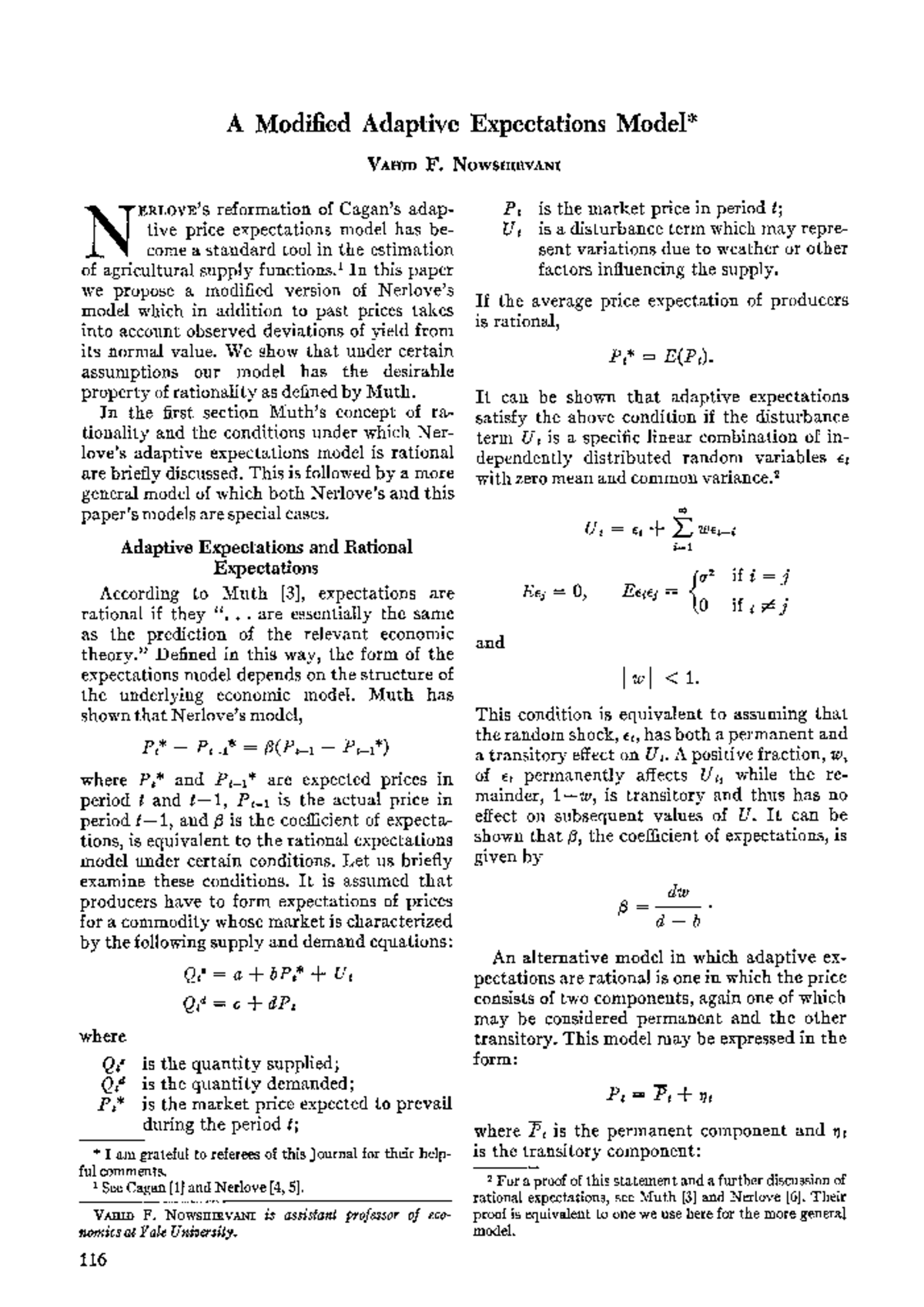 Modified Adaptive Expectations Model in Economic Theory Analysis - Studocu