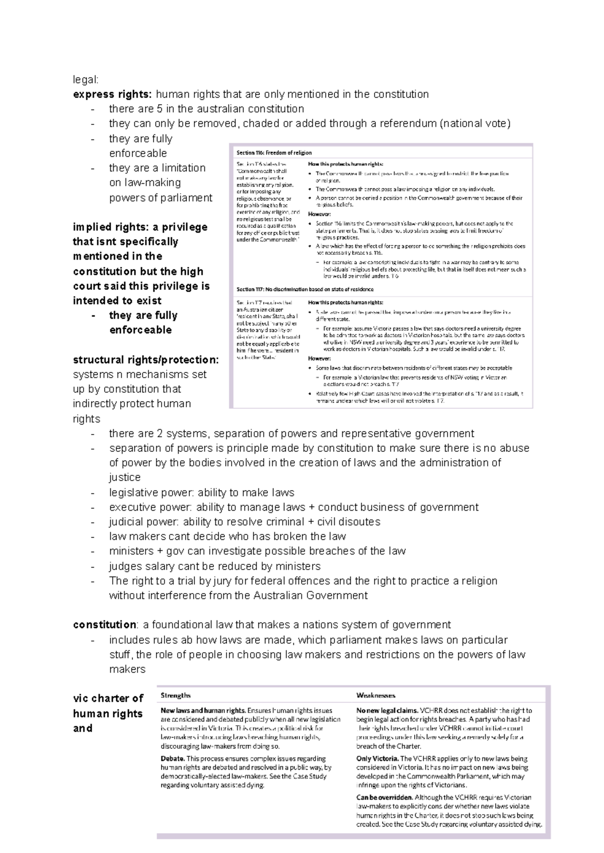 Legal Studies SAC Notes: Human Rights and the Constitution - Studocu