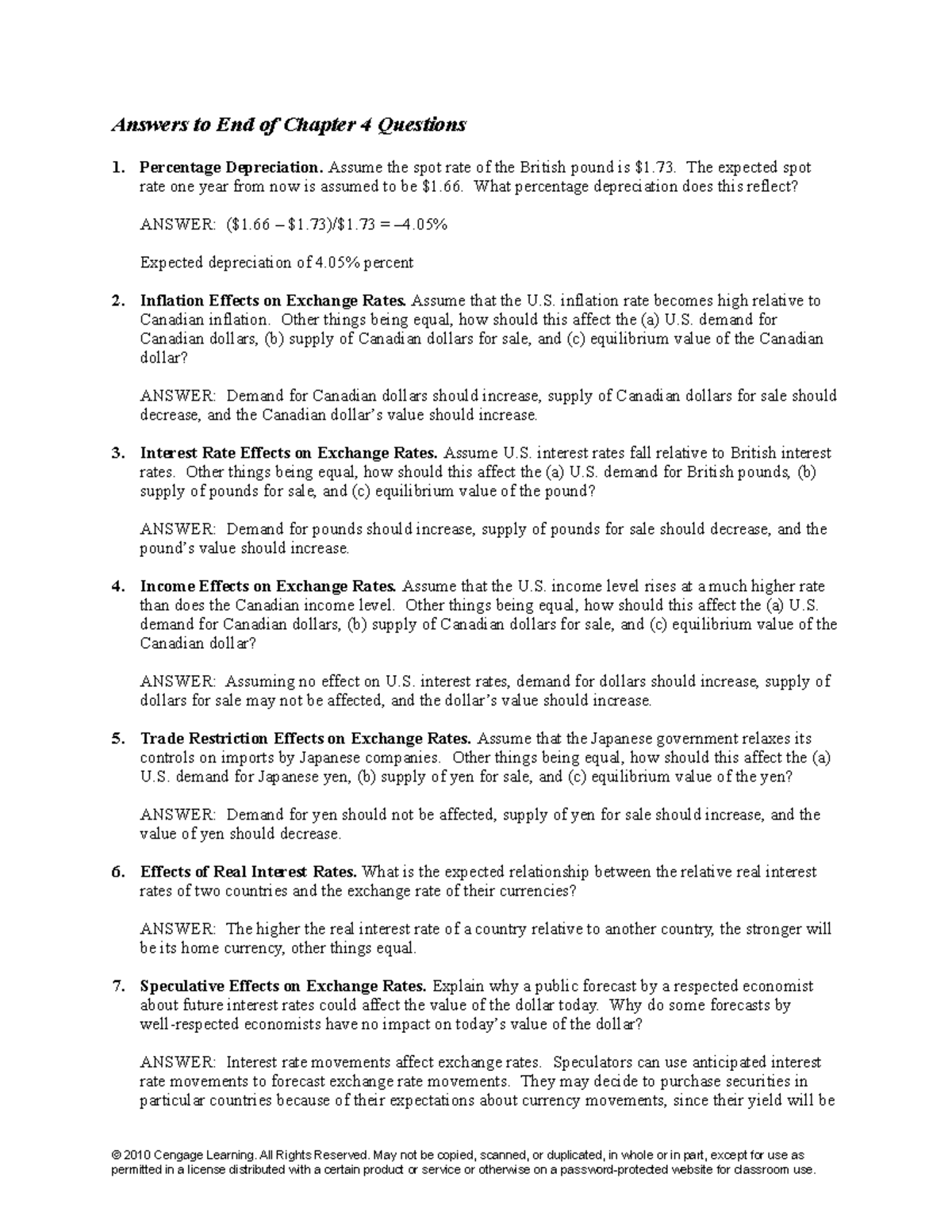 Madura IFM10e IM Ch04 Exchange Rate Determination Q&A Answers - Studocu