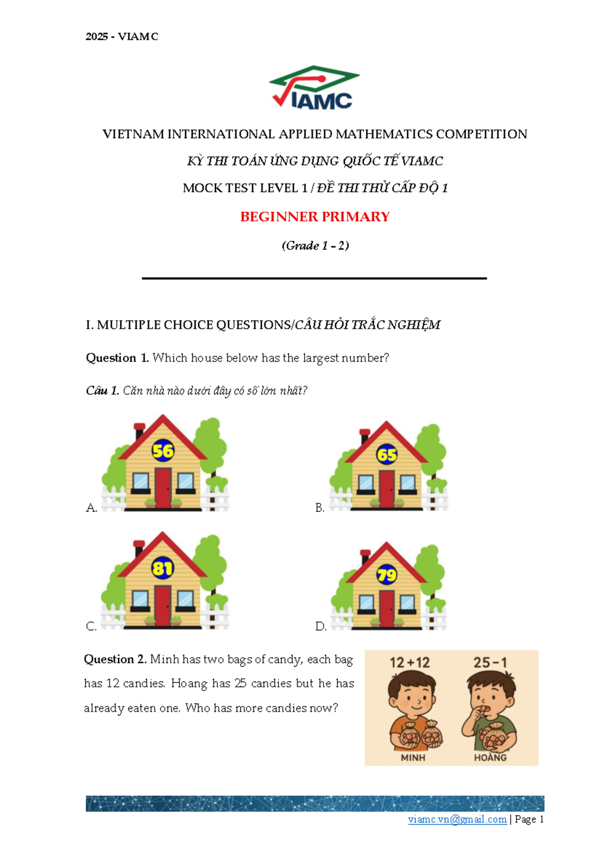 2025 VIAMC Mock Test Level 1 - Beginner Primary Bilingual Exam - Studocu