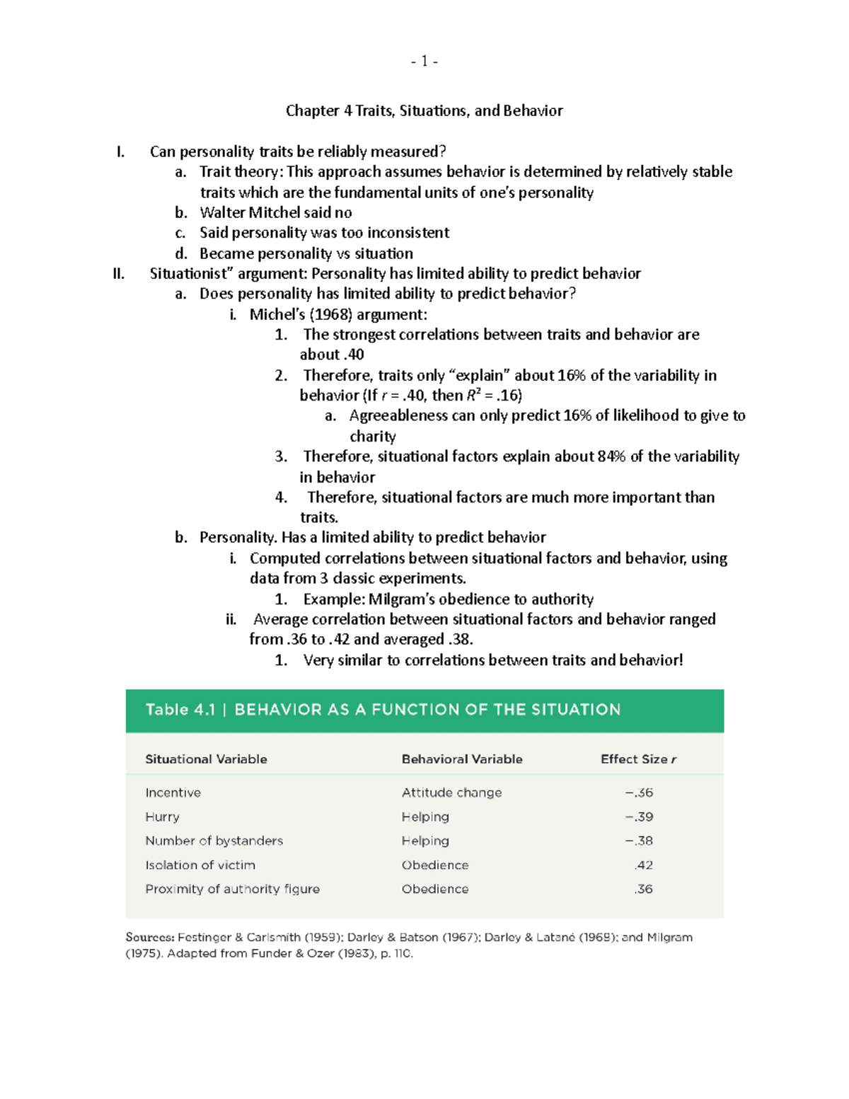 Personality Traits - notes from class for exam - Chapter 4 Traits ...
