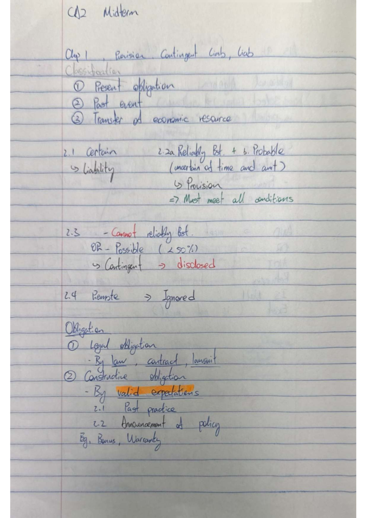 CA2 Midterm Notes on Contingent Liabilities and Classifications - Studocu