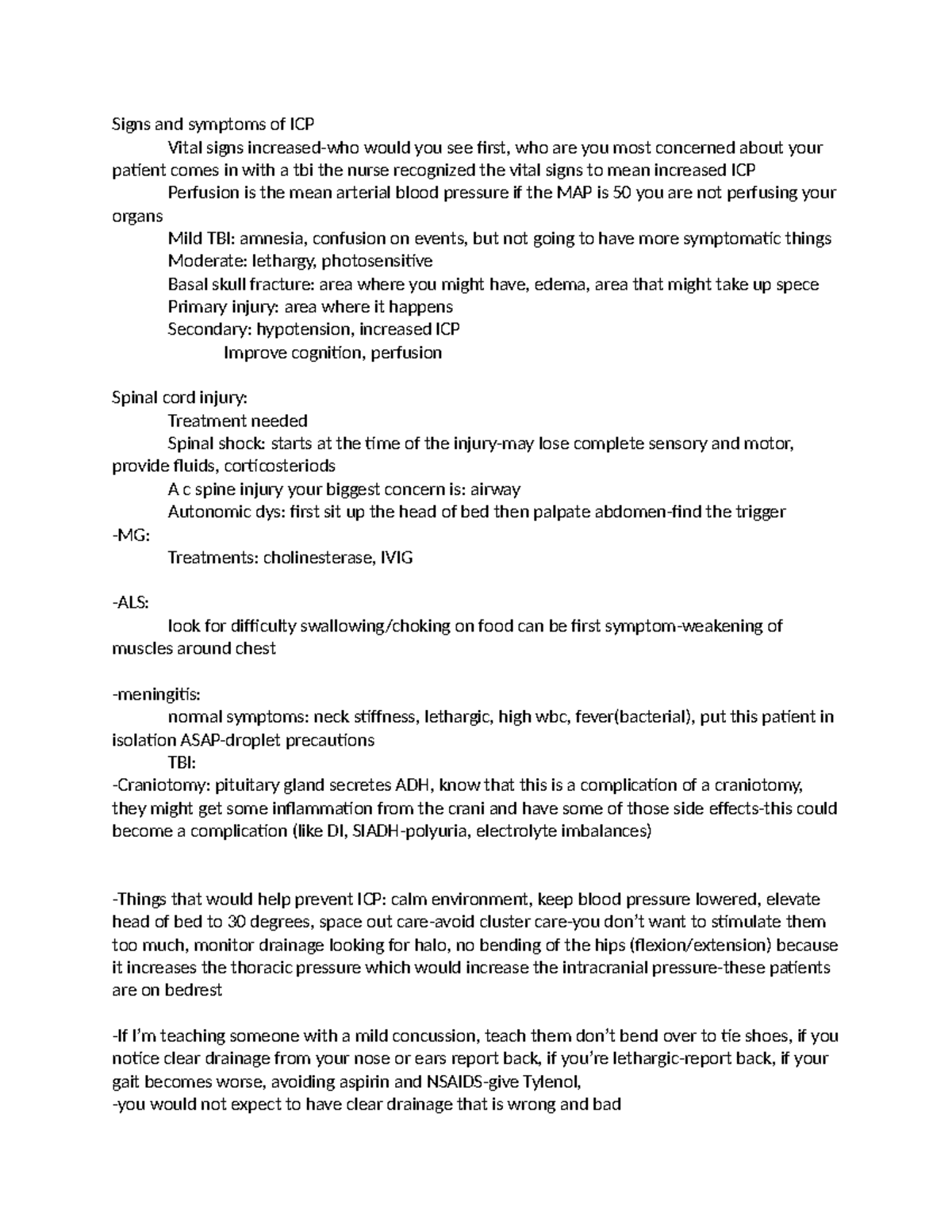 MP Review night 1 - Notes - Signs and symptoms of ICP Vital signs ...