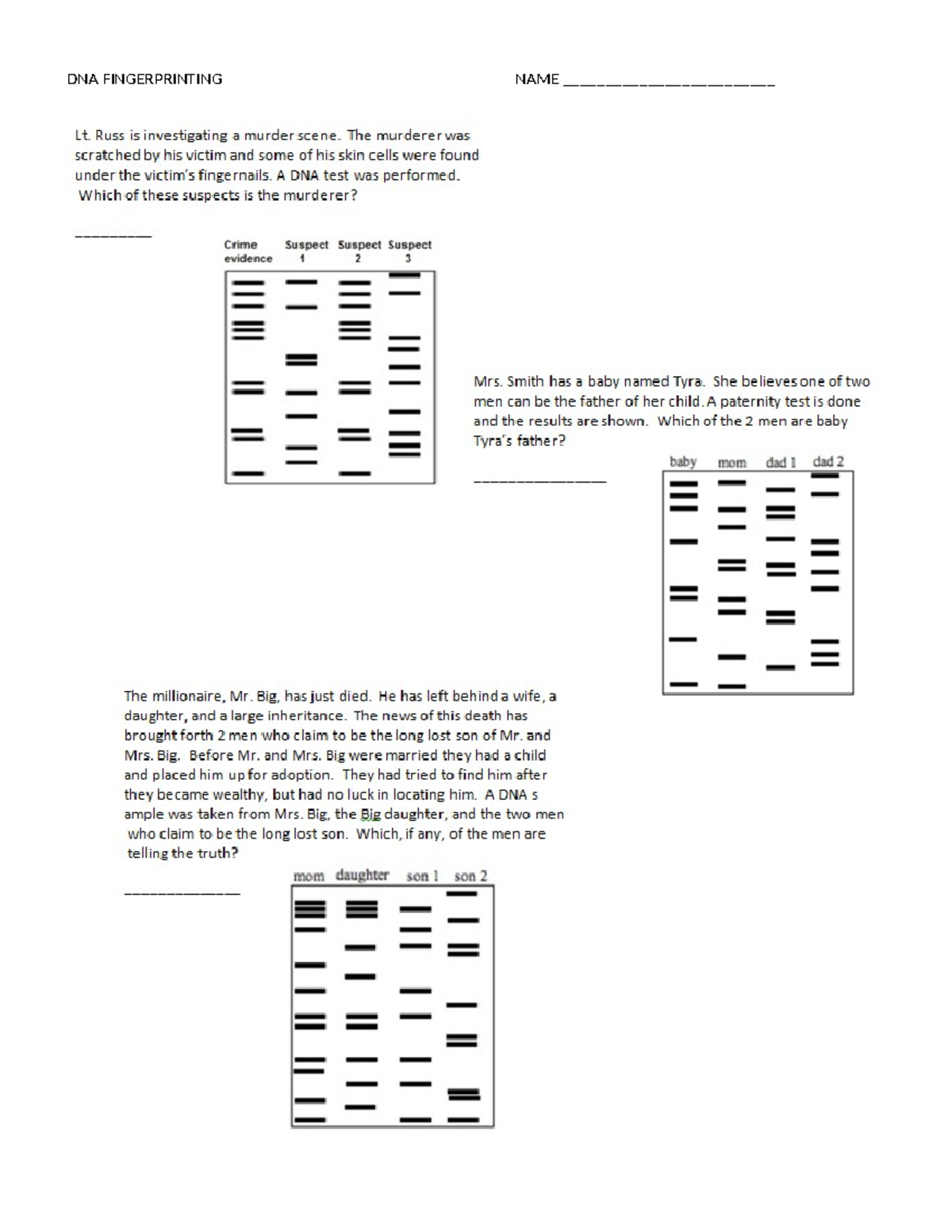 DNA Fingerprinting Worksheet: Complete Your Analysis Here - Studocu