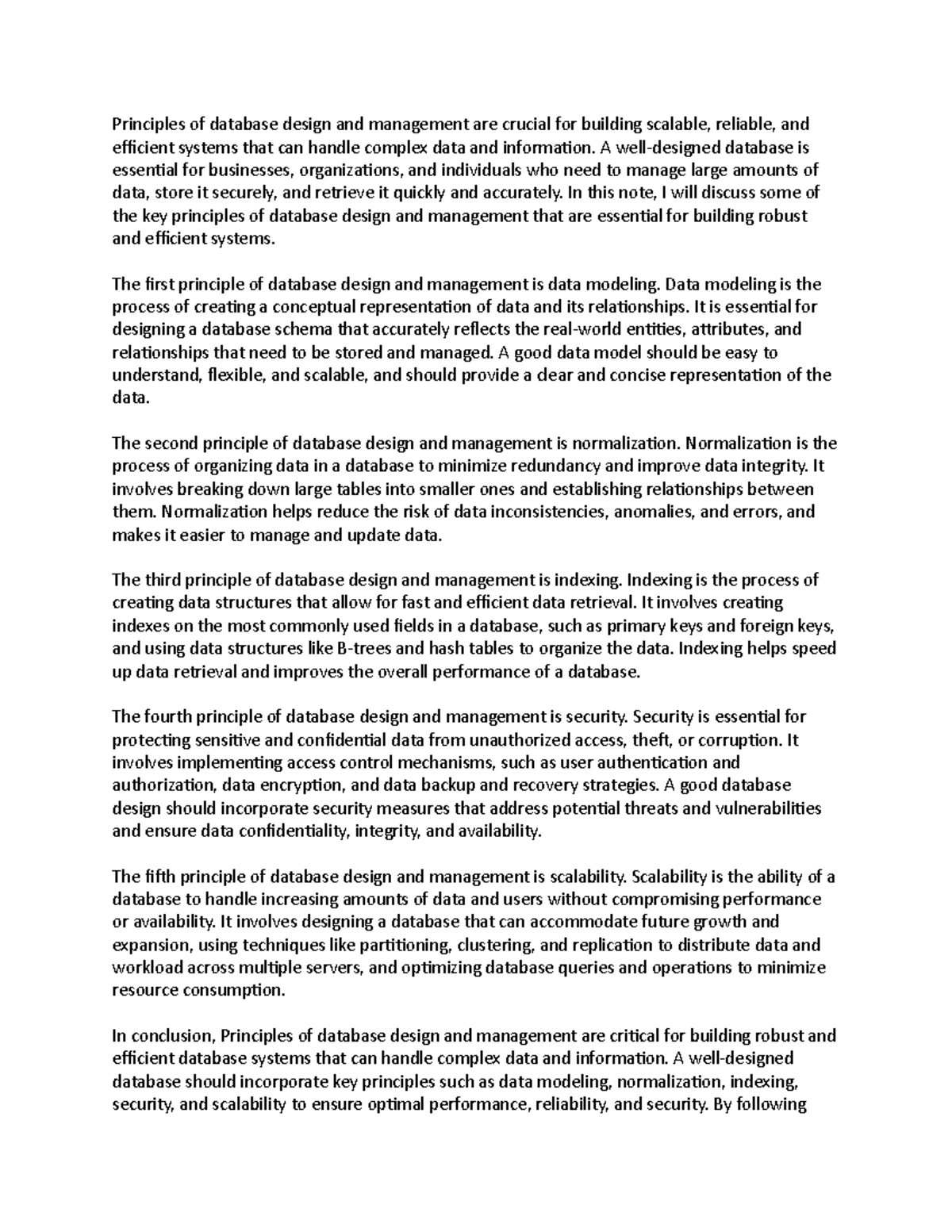Database Design & Management Principles for Scalable Systems - Studocu