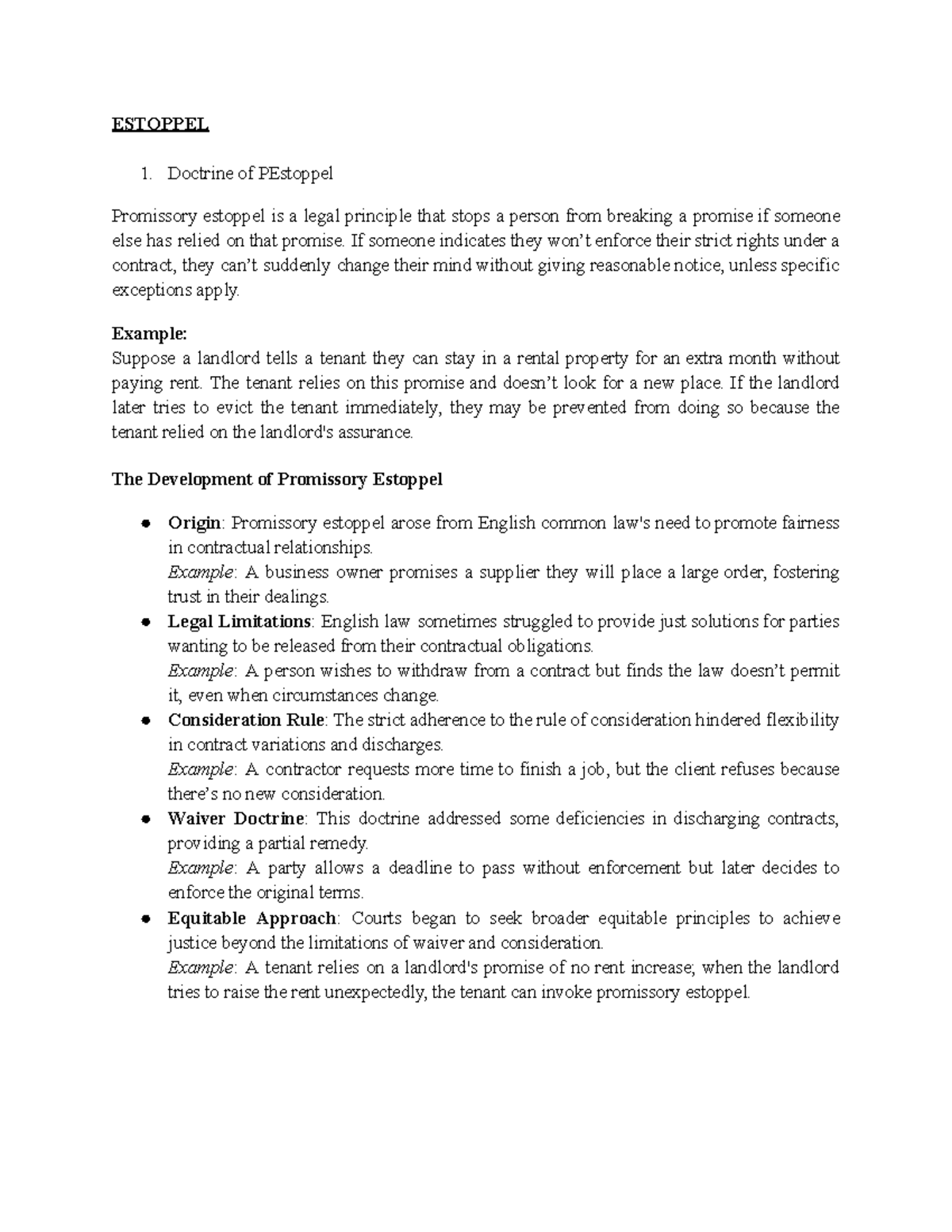 Estoppel Notes: Understanding Promissory Estoppel Concepts - Studocu