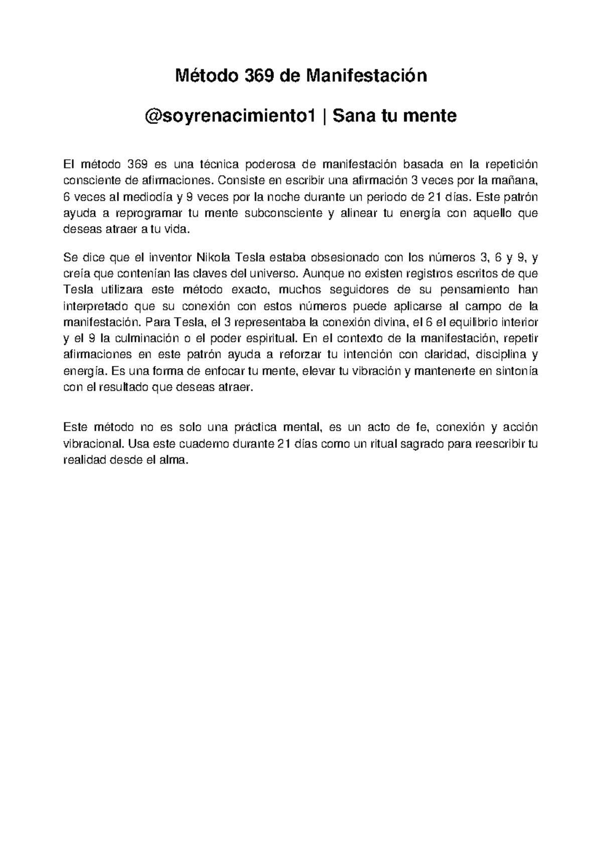 Método 369 de Manifestación: Guía Completa para Sanar tu Mente - Studocu