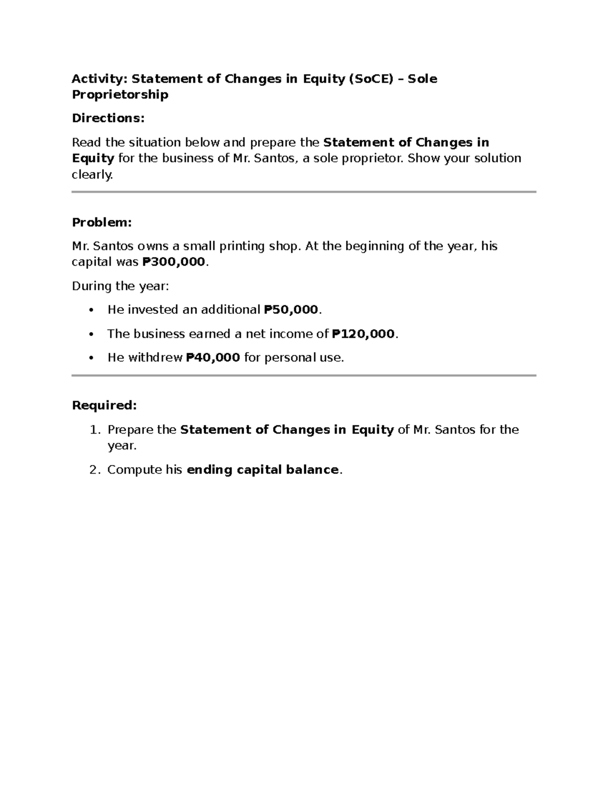 Activity 1: SoCE Preparation for Sole Proprietorship & Partnership ...