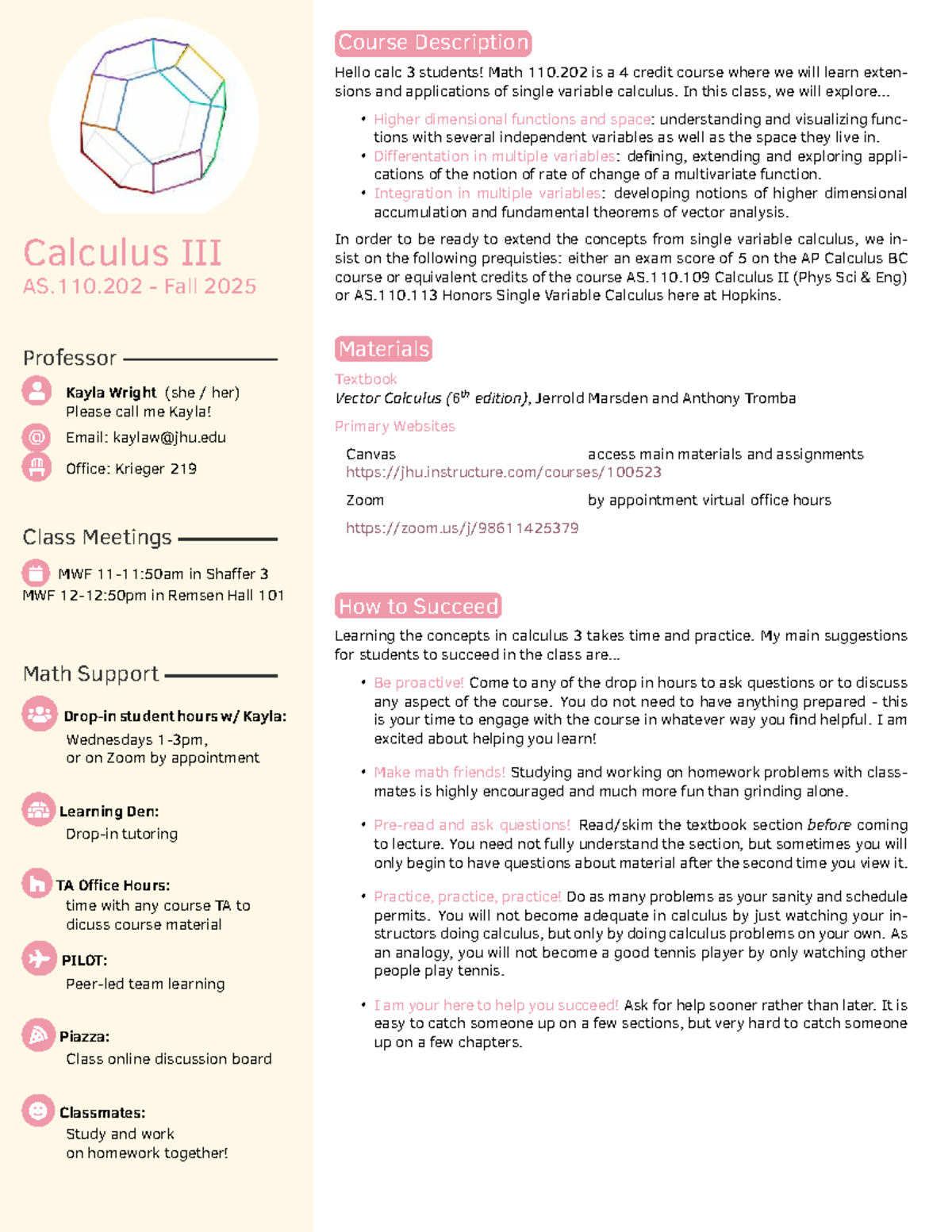 Math 110.202: Calculus III Course Syllabus - Fall 2025 - Studocu